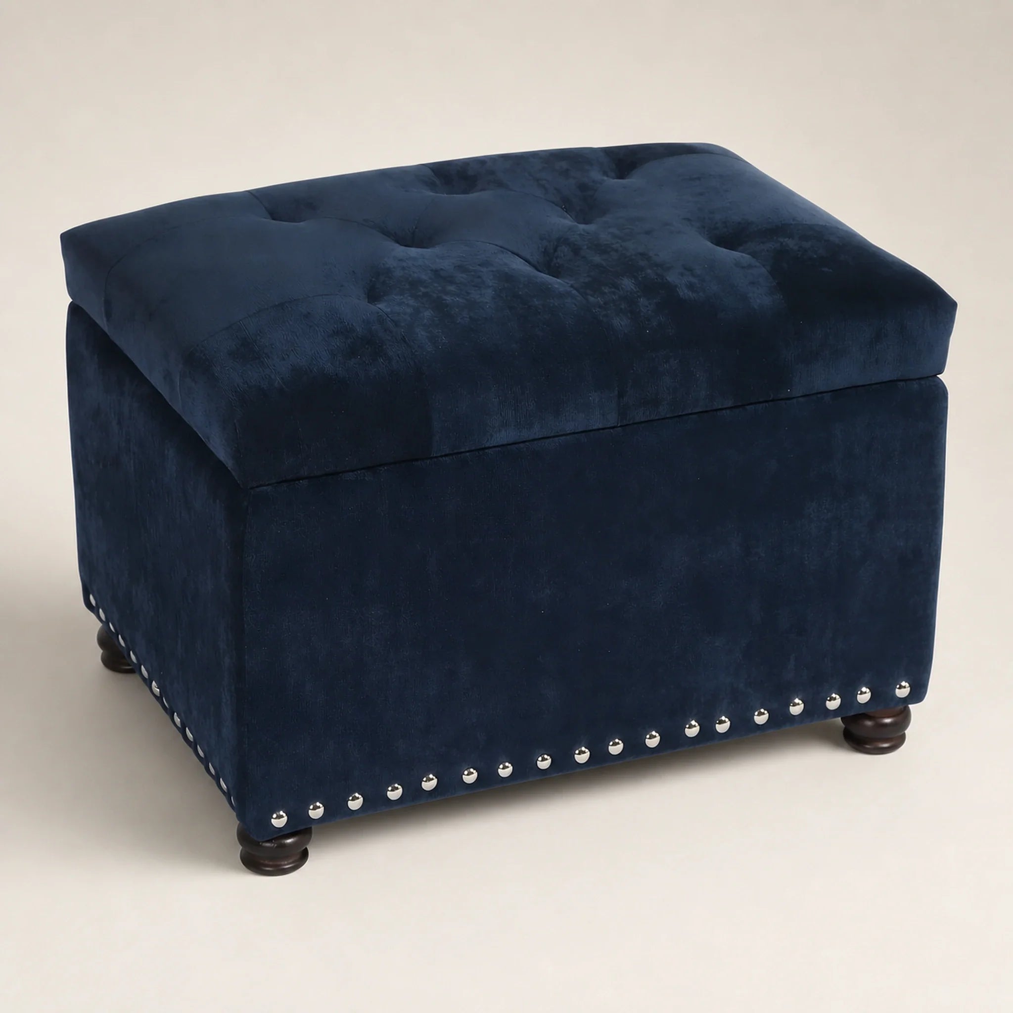 Adeco Navy Blue storage ottoman – warm studio front view#Color_Navy Blue