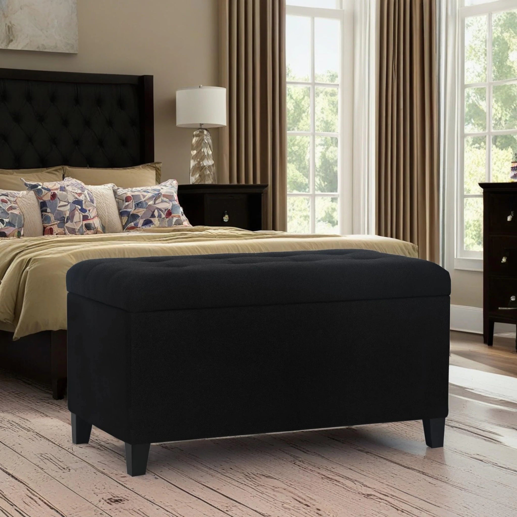 ASense Black Fabric Storage Ottoman Bench – lifestyle room view