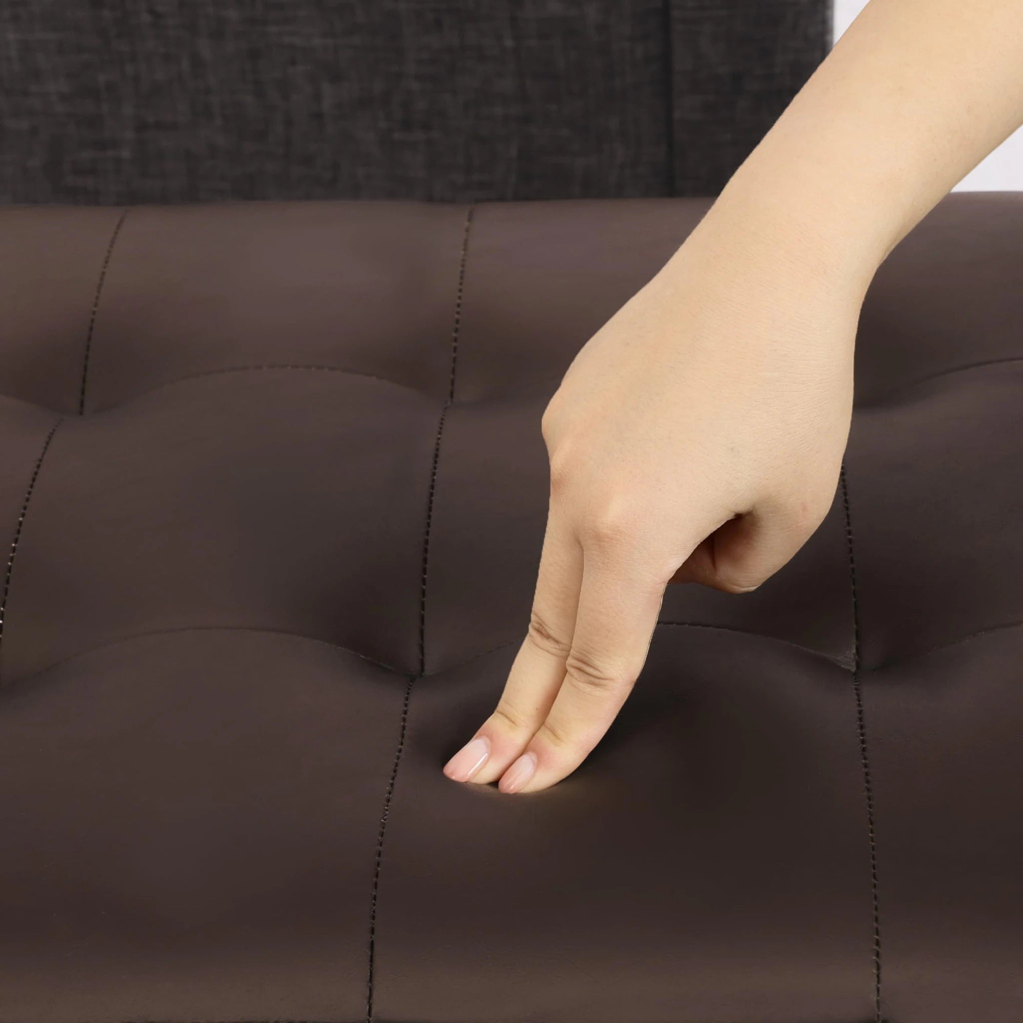 ASense Chocolate Brown Faux Leather Storage Ottoman – detail and materials view
