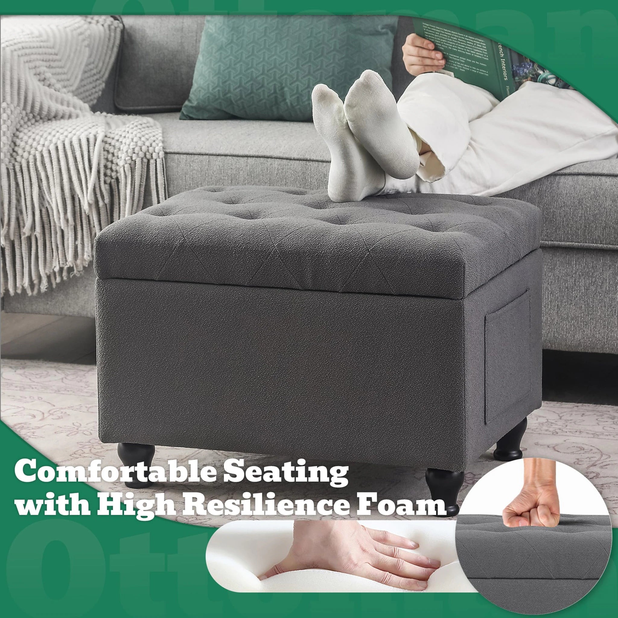 Deco Grey Rectangular Storage Ottoman Bench – lifestyle room view