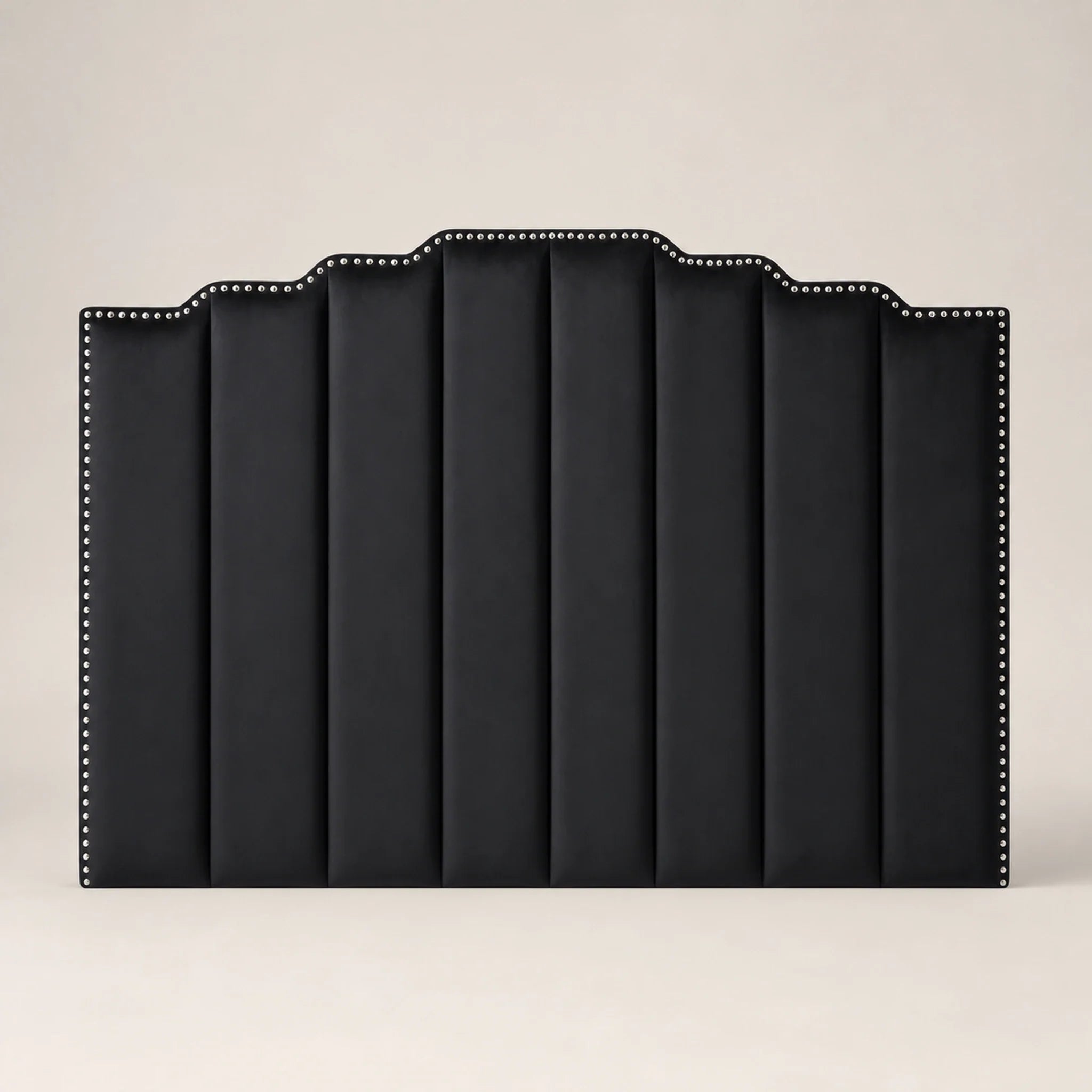 Homebeez Black velvet tufted headboard – warm studio front view
