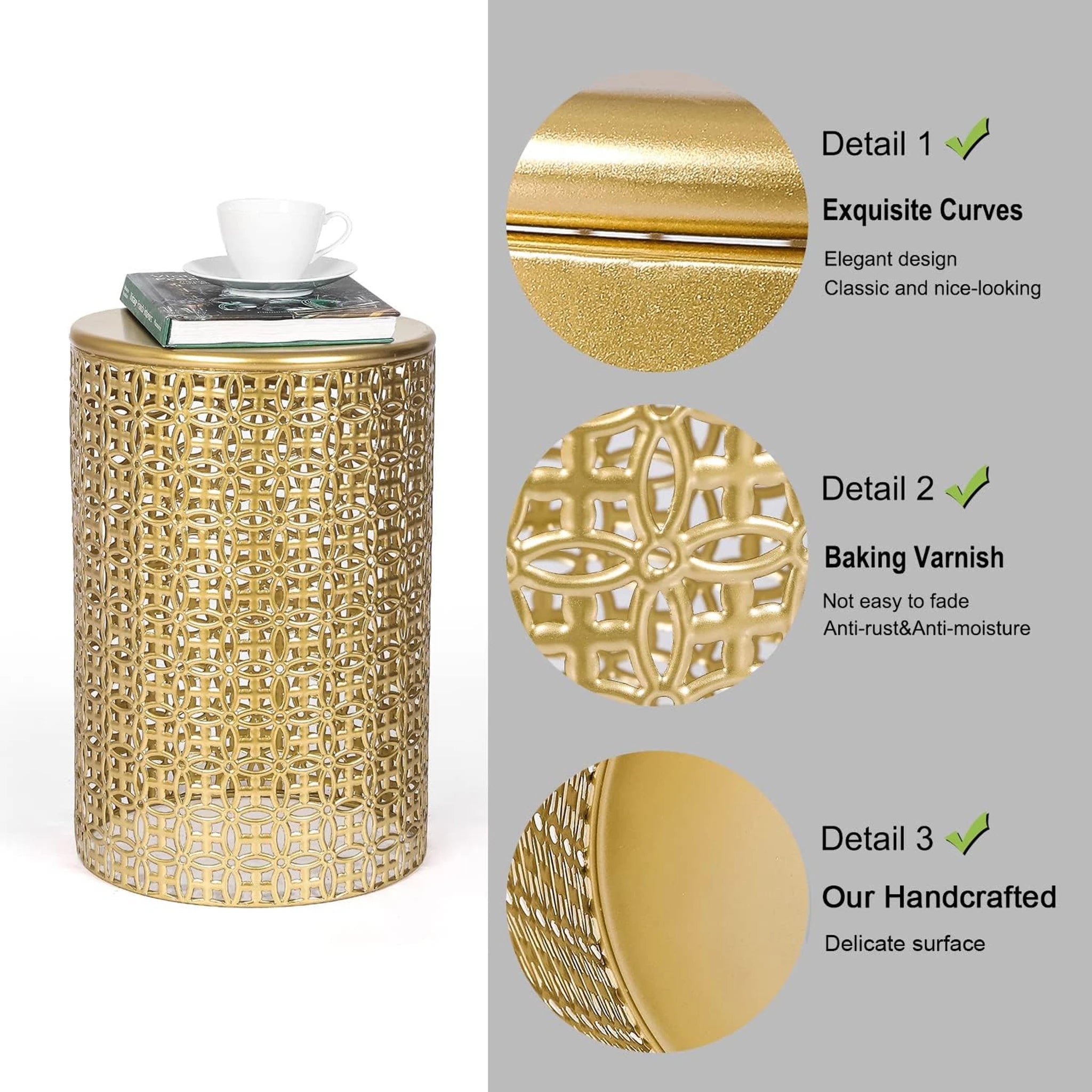 Homebeez Gold Round Metal Nesting Tables, Set of 2 – detail and materials view