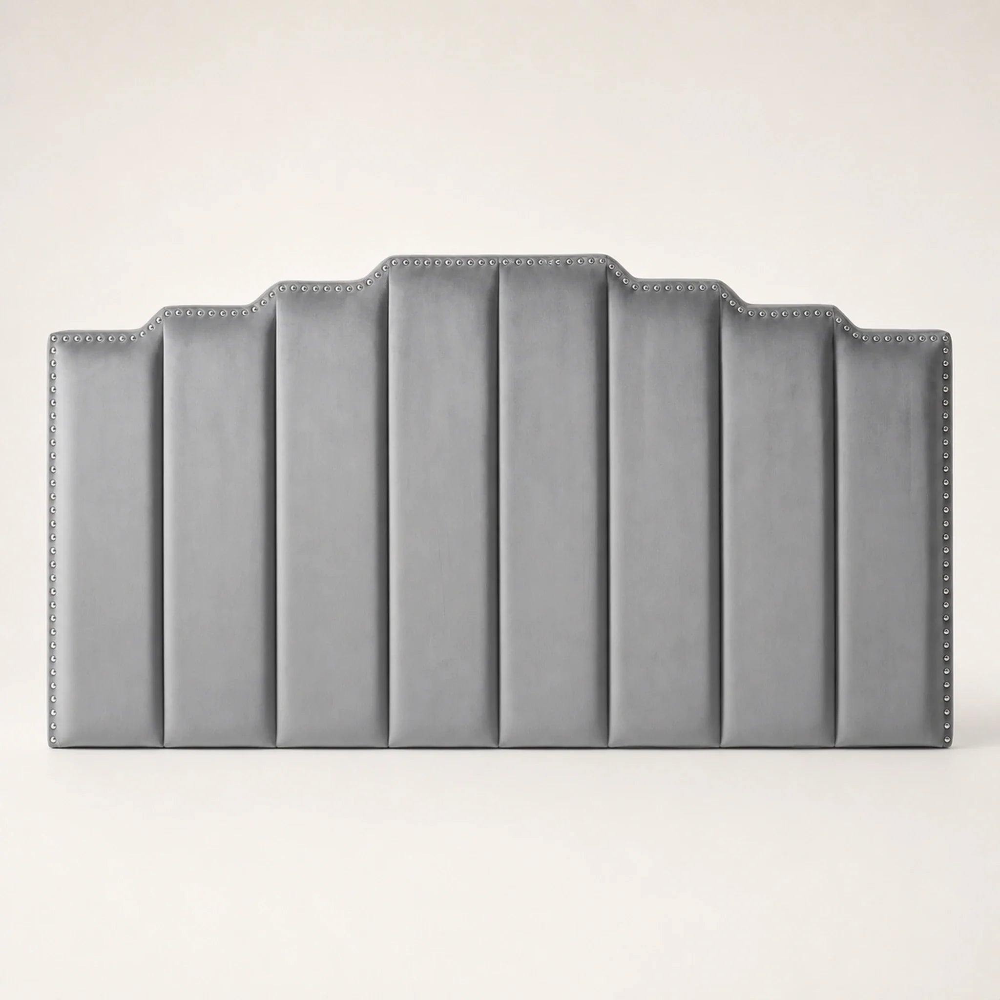 Homebeez Medium Grey velvet tufted headboard – warm studio front view