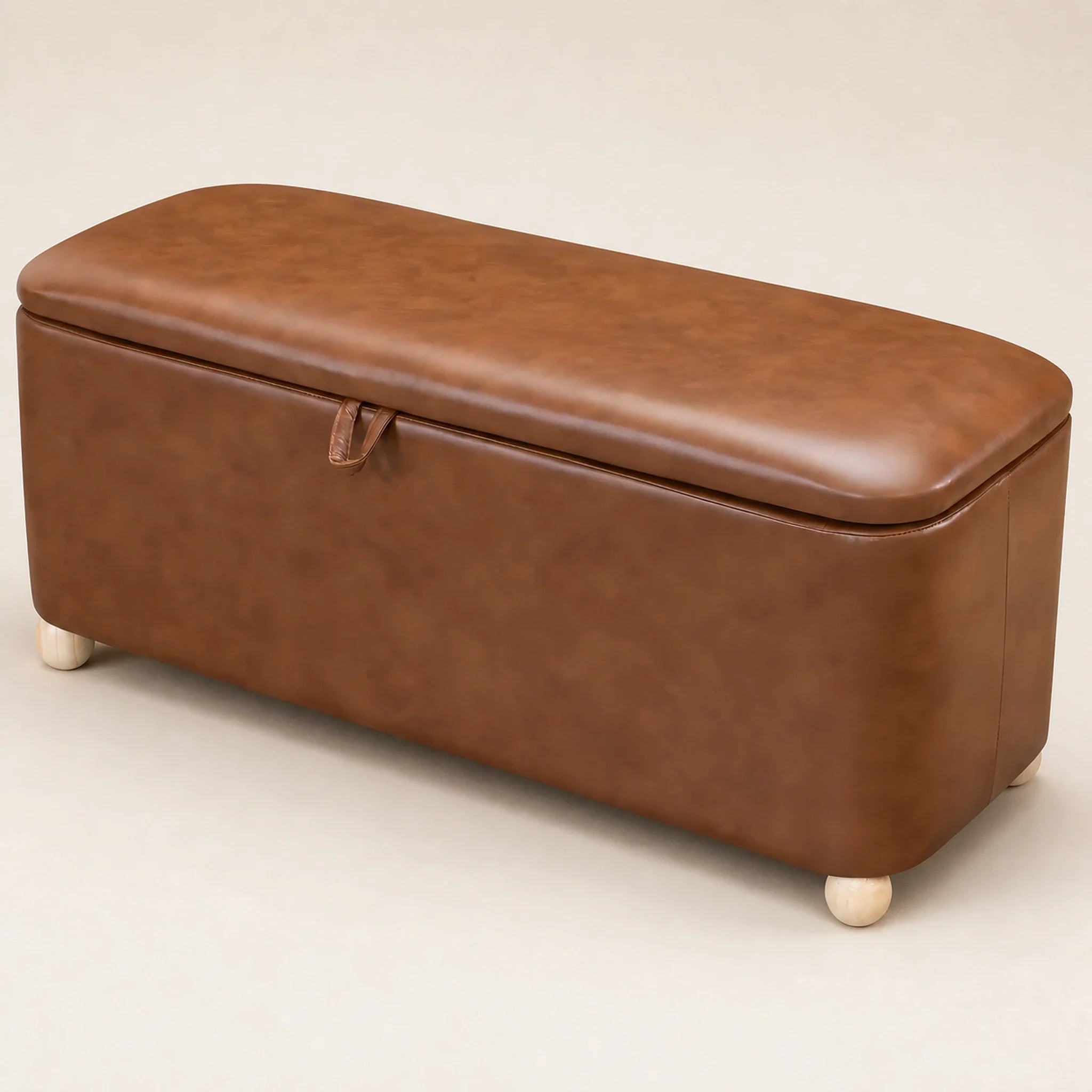Homebeez Vintage Brown storage ottoman – warm studio front view#Color_Vintage Brown