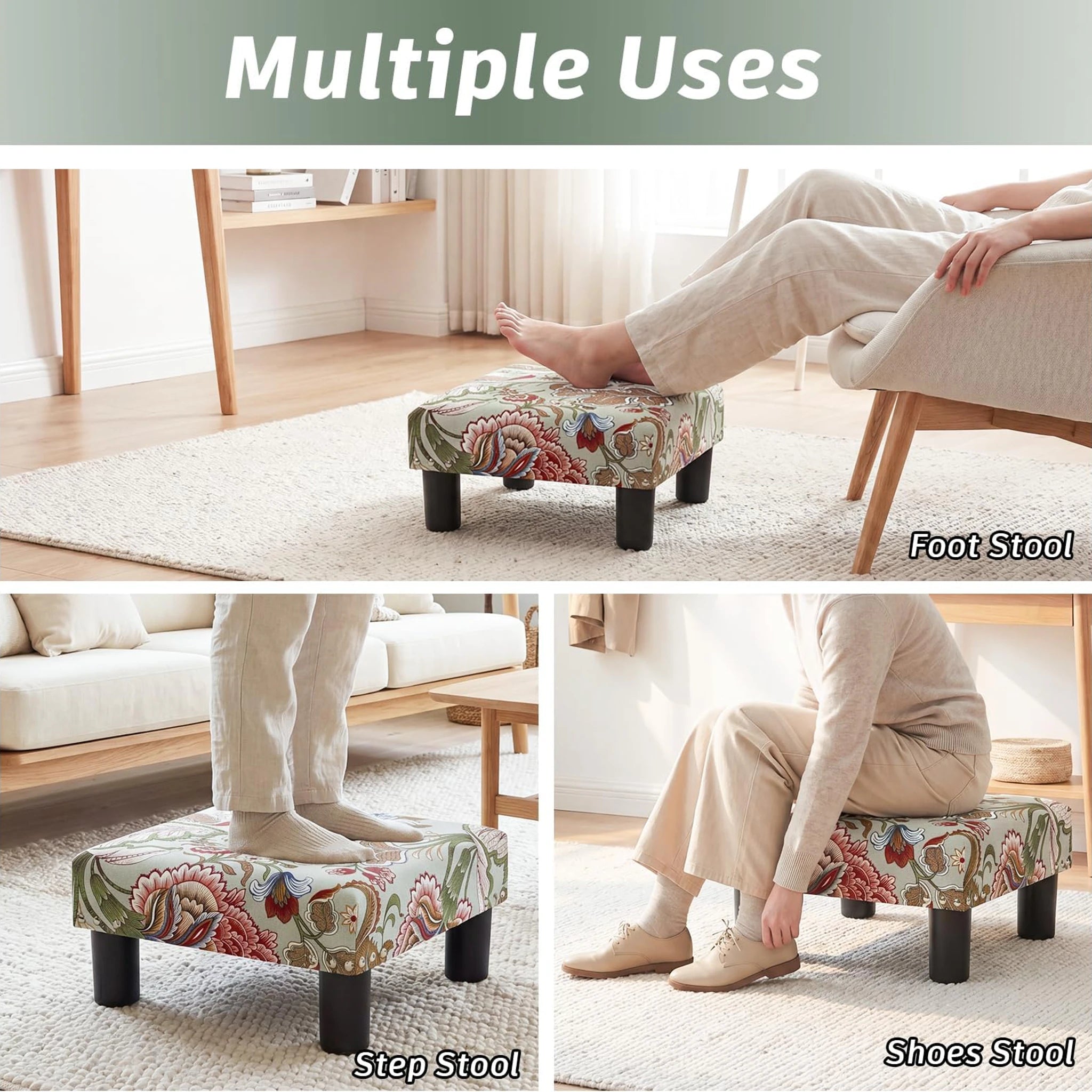 Joveco Boho Floral Metro Small Fabric Footrest Stool – lifestyle room view