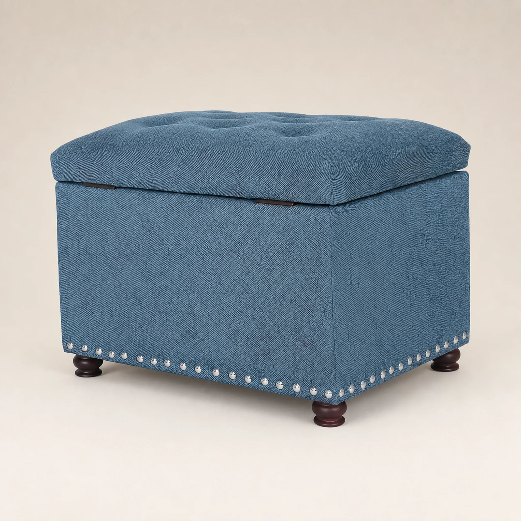 Adeco Cyan storage ottoman – warm studio front view#Color_Cyan