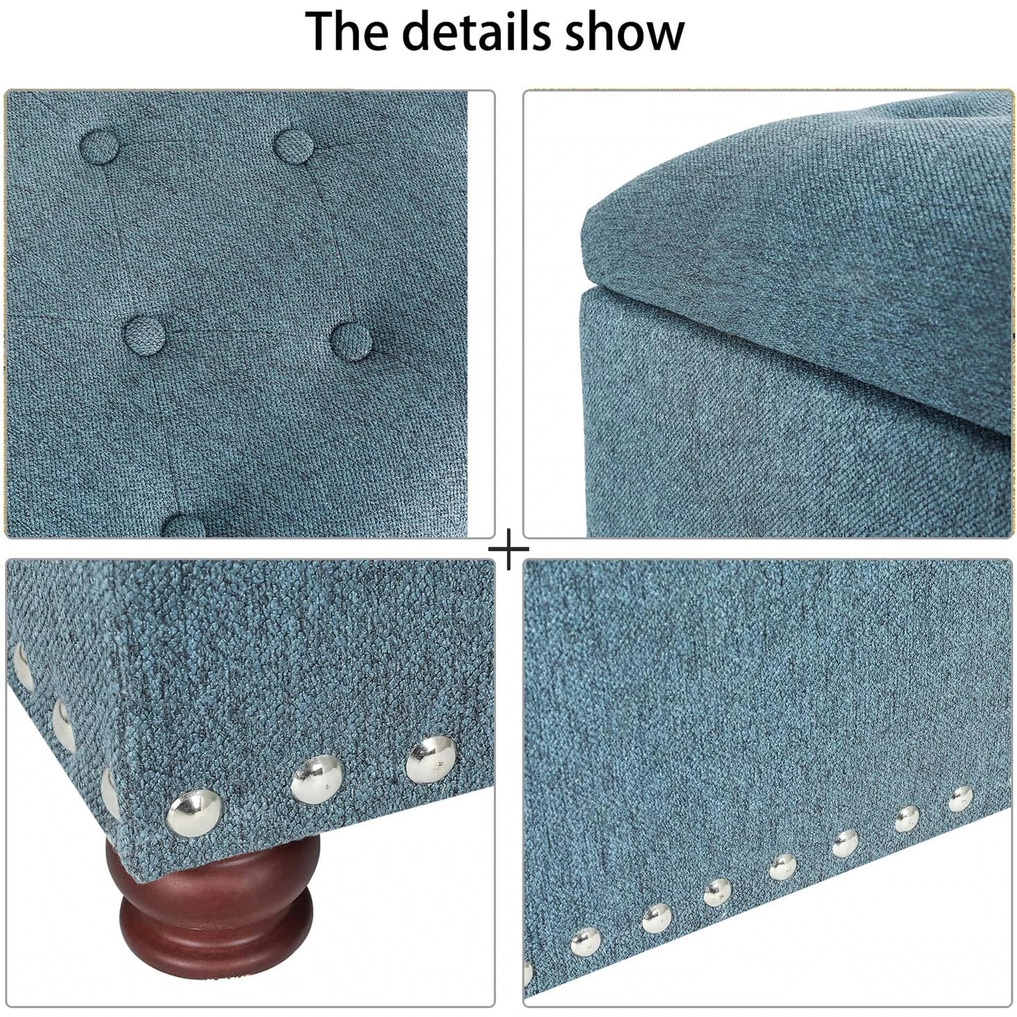 Joveco Cyan Upholstered Storage Ottoman – detail and materials view