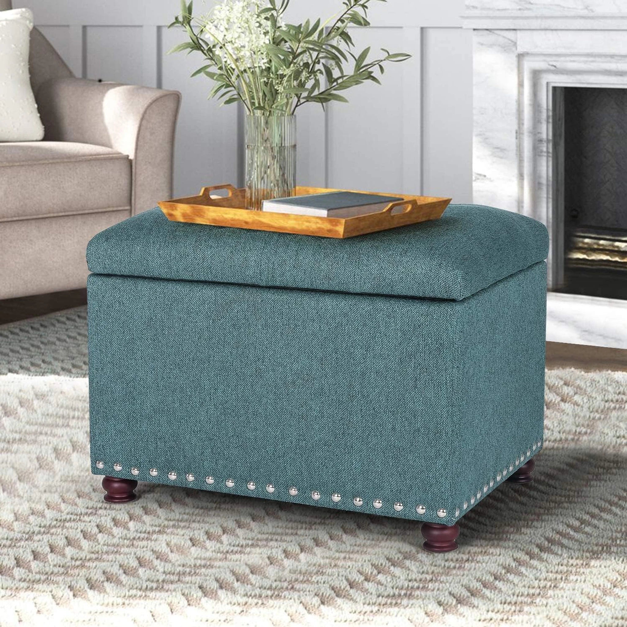 Joveco Cyan Upholstered Storage Ottoman – lifestyle room view