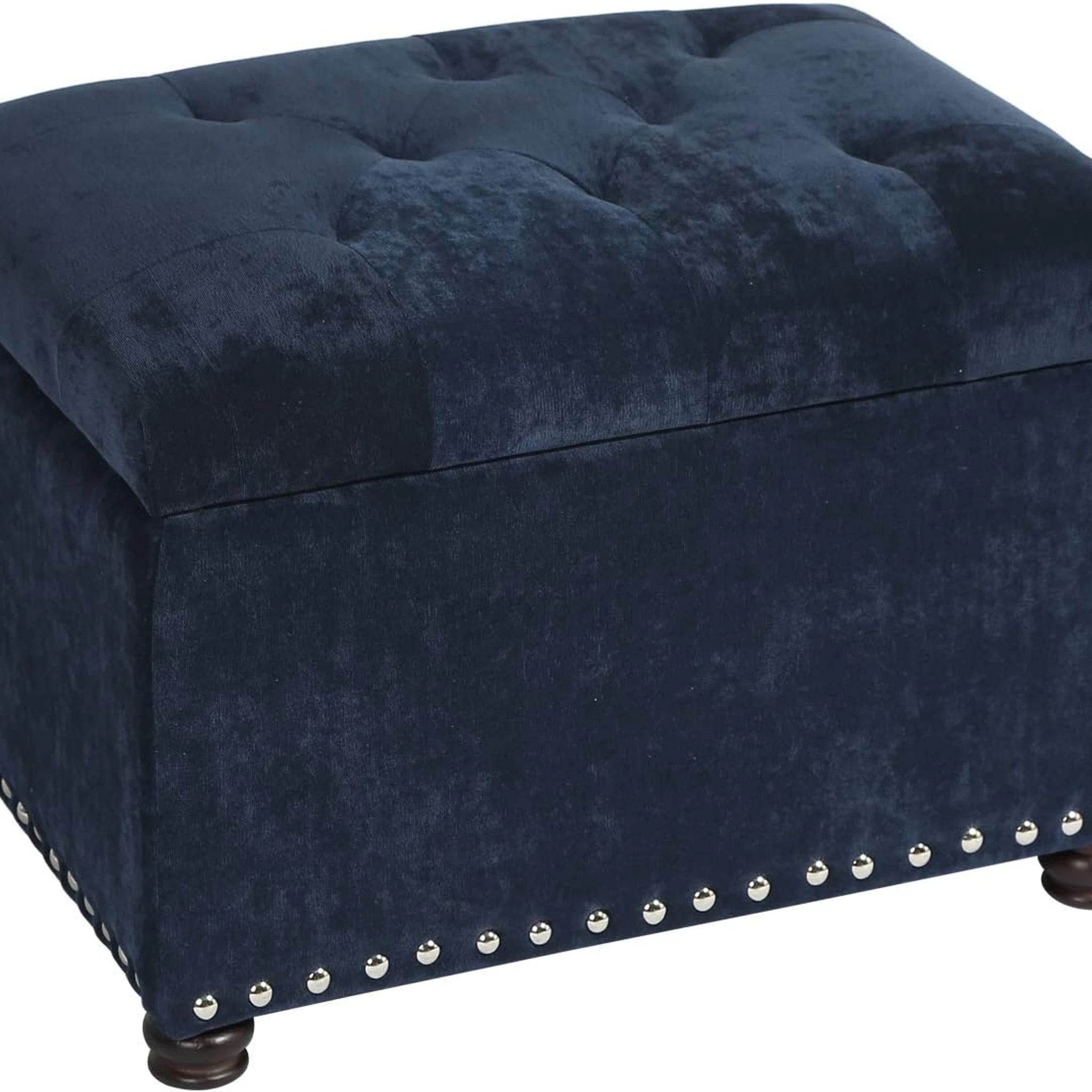 Adeco Navy Blue Lift-Top Tufted Storage Ottoman – styled home scene