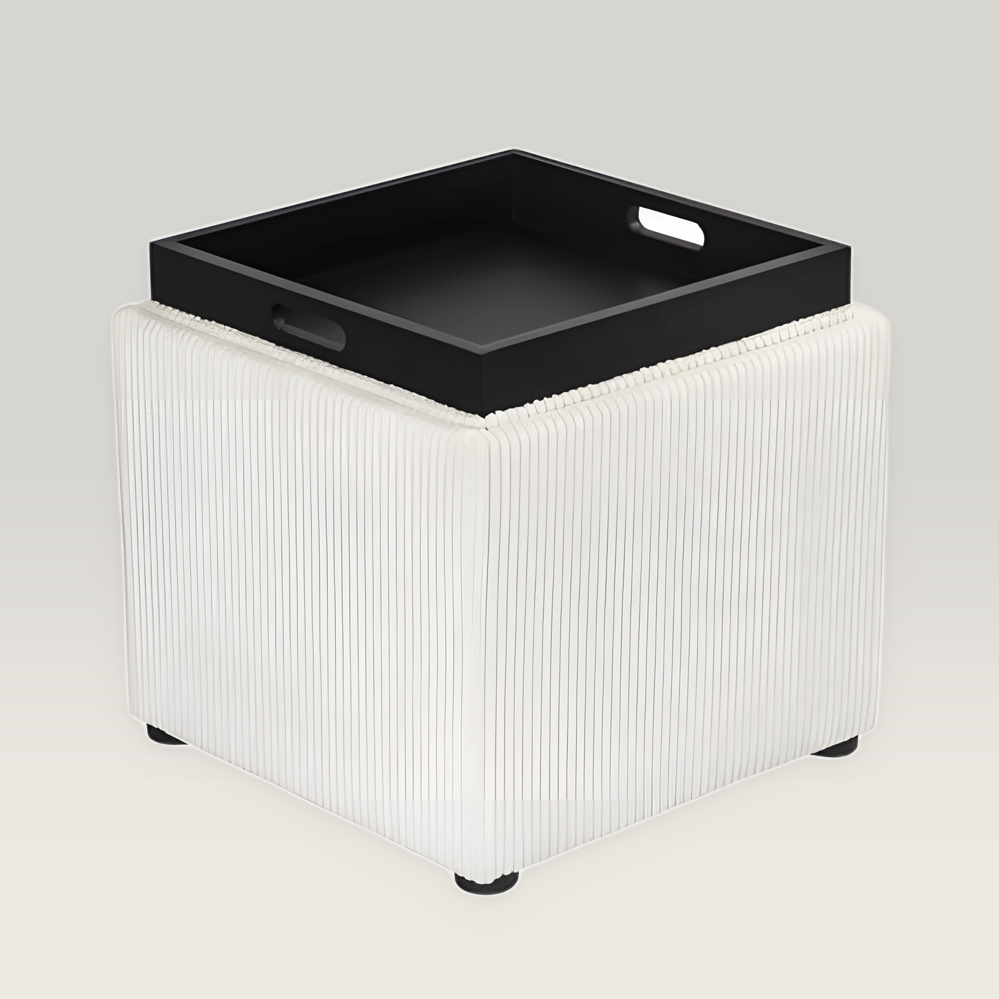 Adeco 17 Inch Beige Corduroy Square Storage Ottoman With Tray