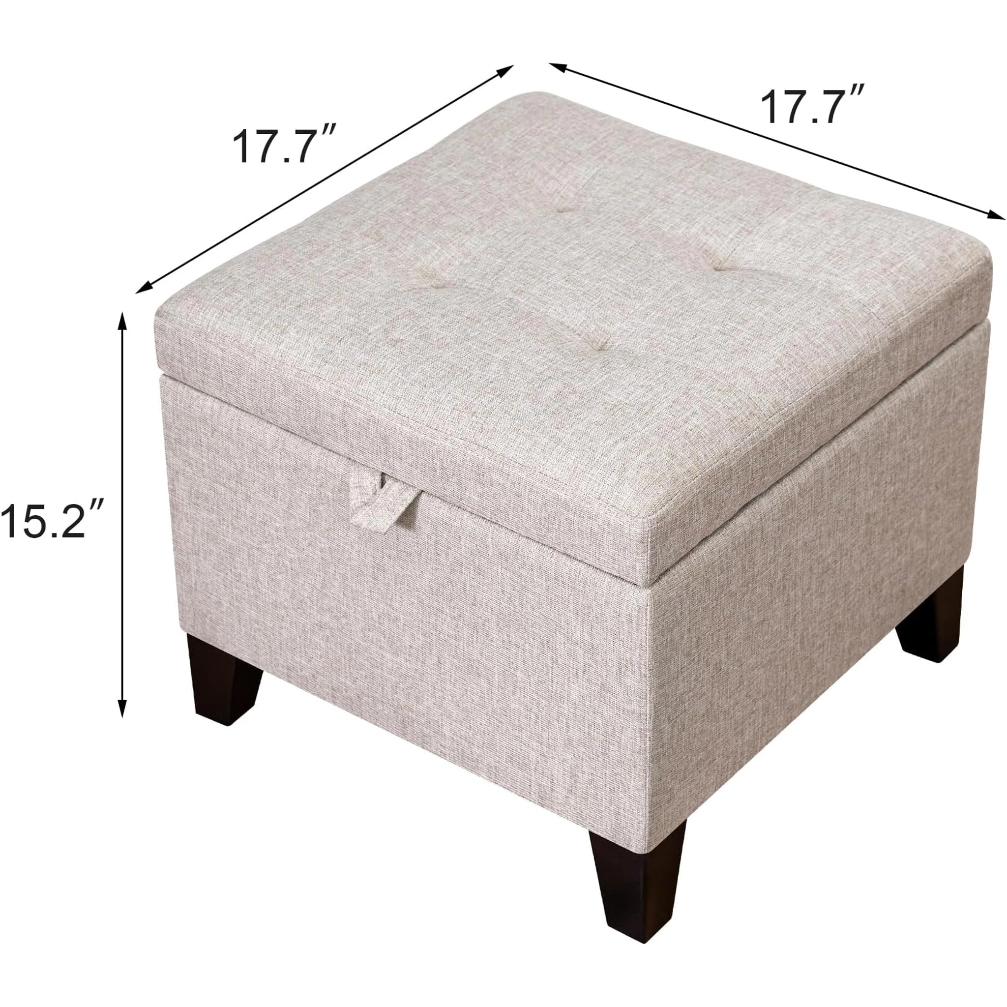 Adeco Beige Grey Fabric Storage Ottoman – dimensions chart