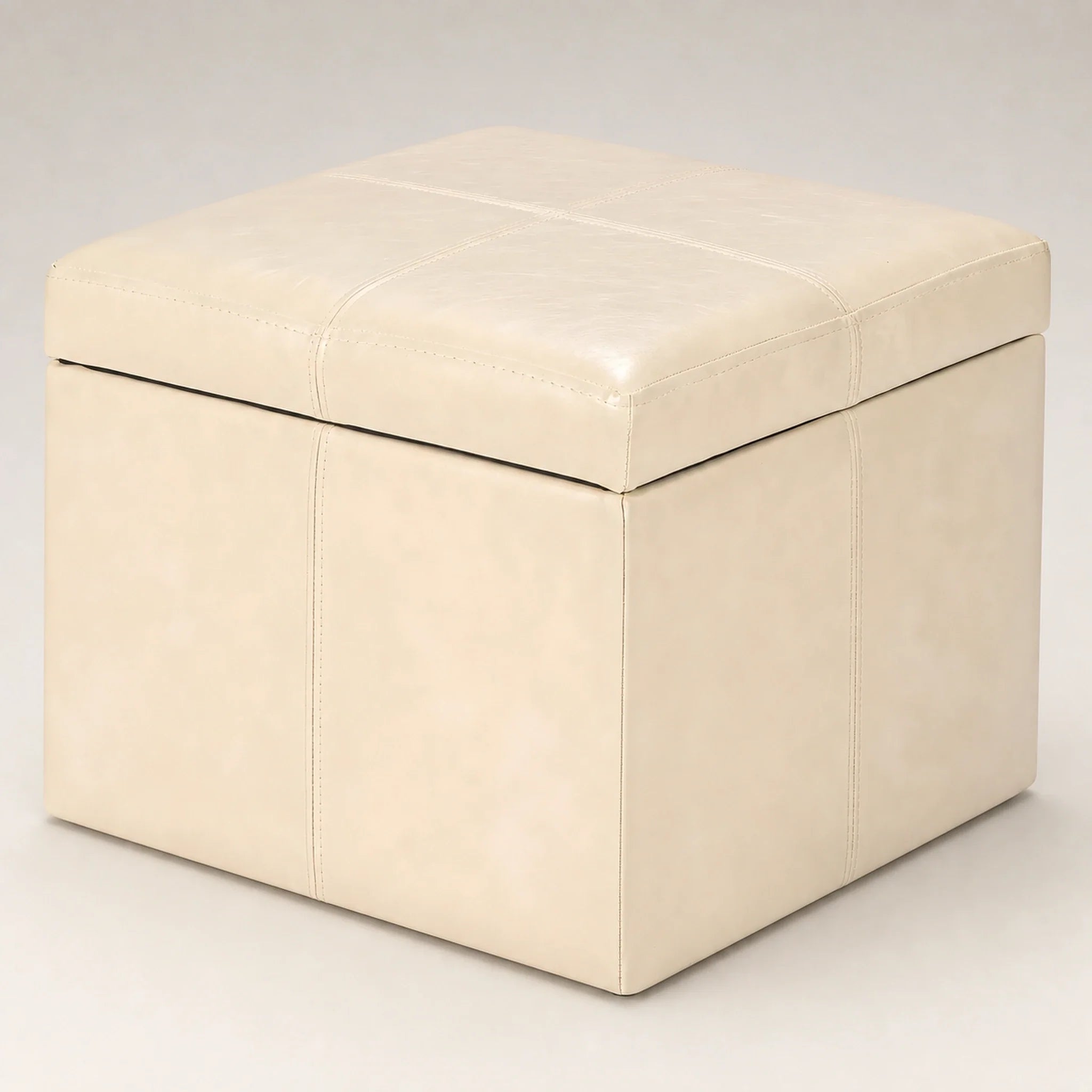 Adeco Beige Legless storage ottoman – warm studio front view
