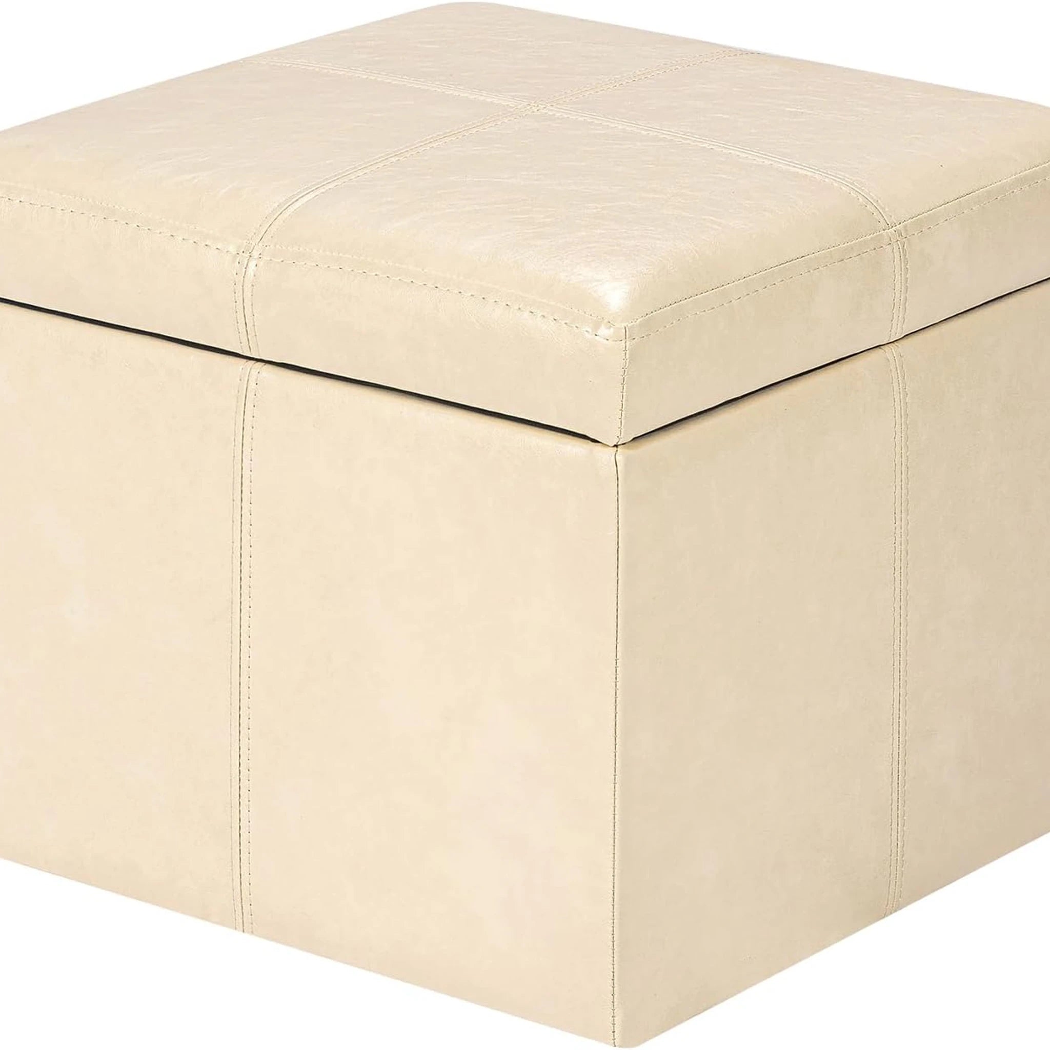 Adeco Beige Legless Faux Leather Storage Ottoman – styled home scene