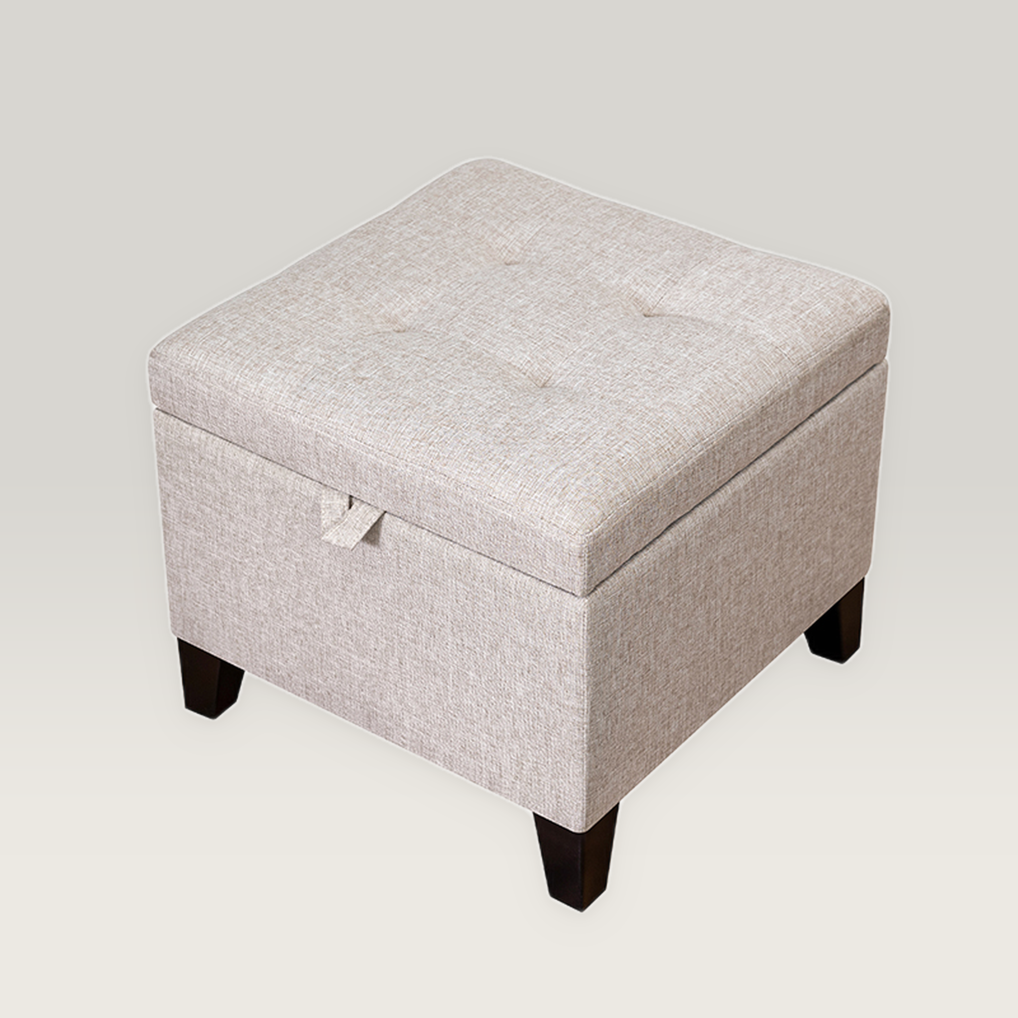 Adeco 18 Inch Beige Linen Square Storage Ottoman
