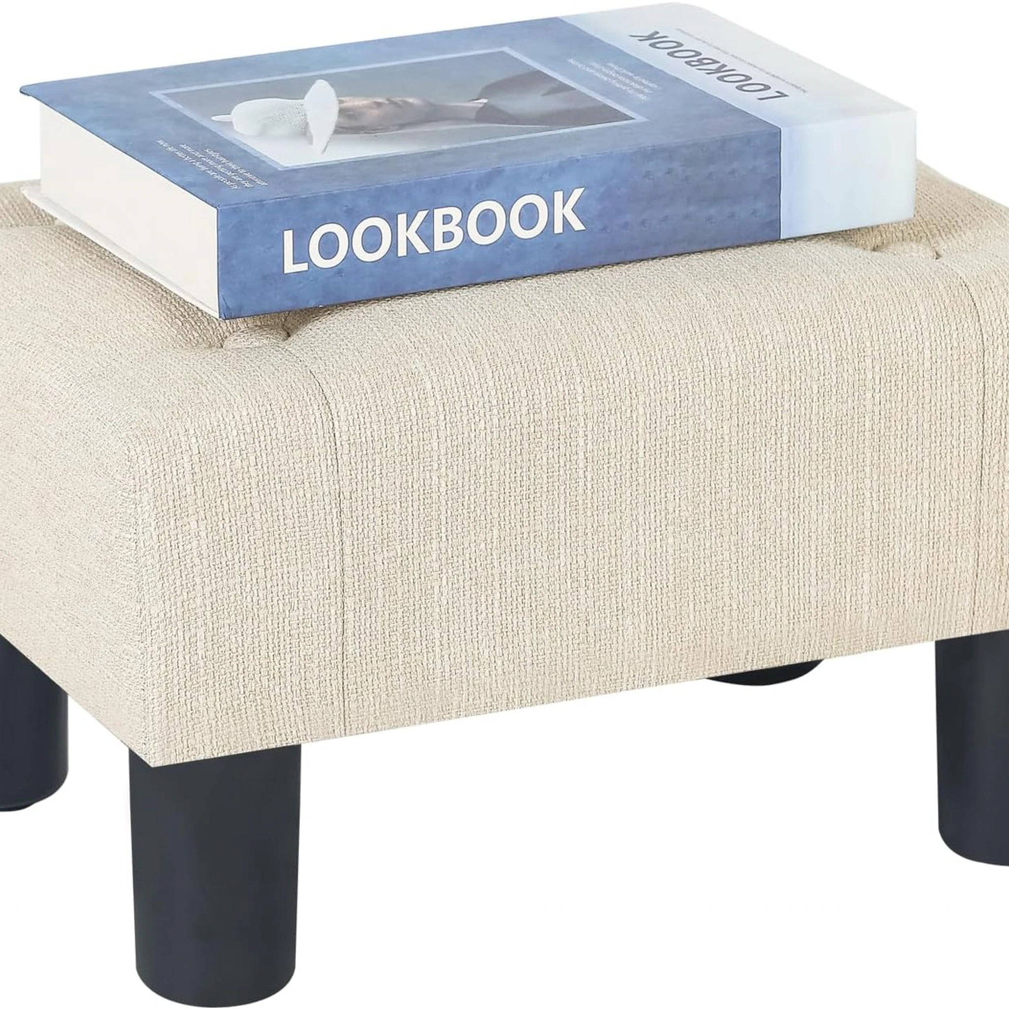 Adeco Beige Linen Footrest Stool – styled home scene
