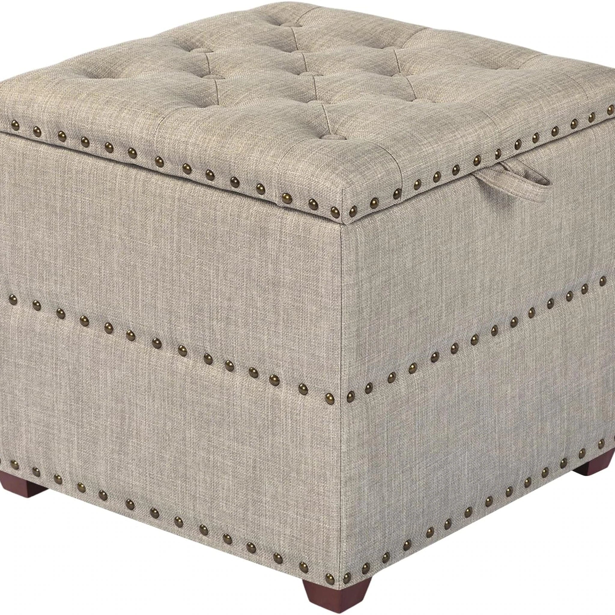 Adeco Dusty Pink With Tray Tray-Top Linen Storage Ottoman – styled home scene
