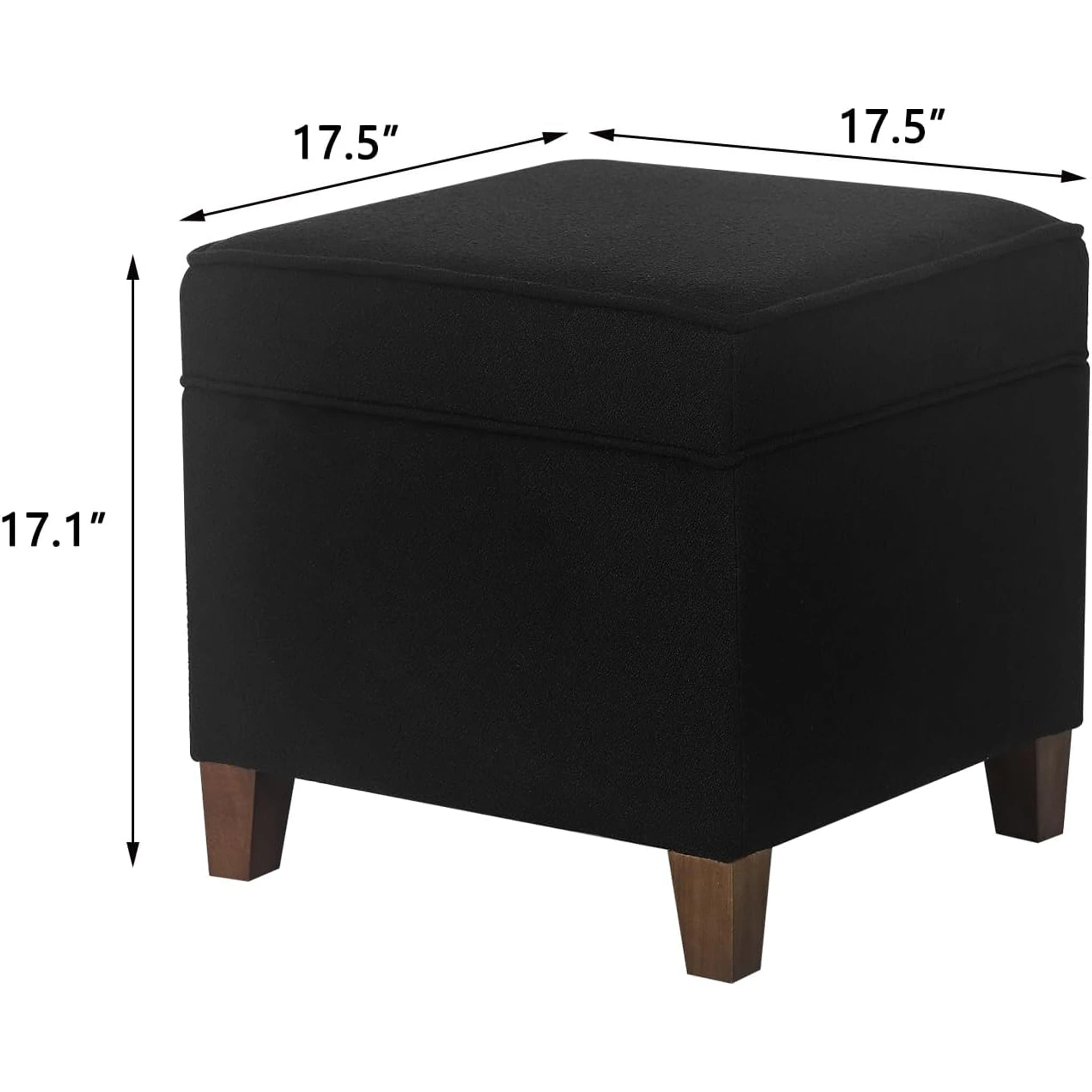 Adeco Black Fabric Square Storage Ottoman – dimensions chart