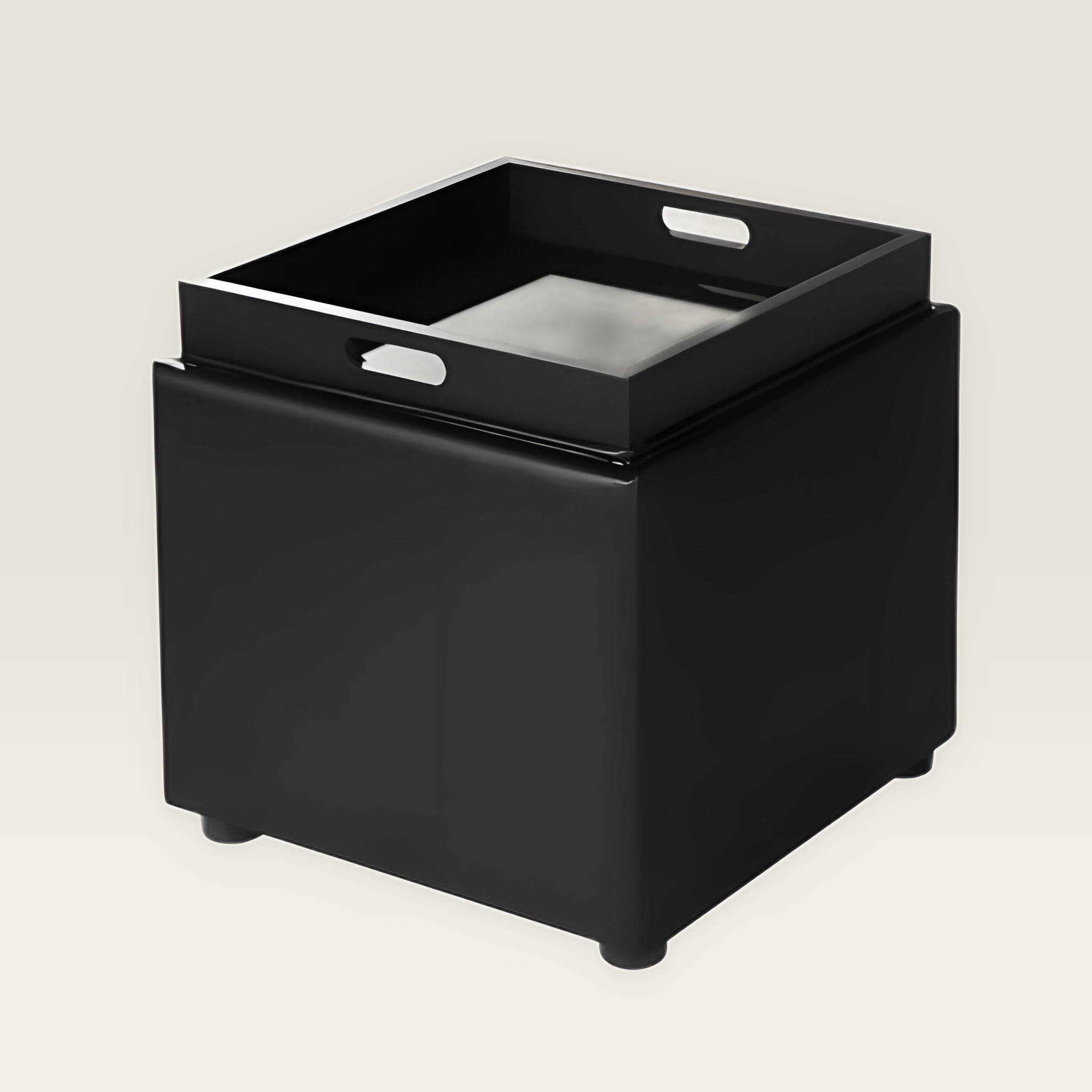 Adeco 17 Inch Black Faux Leather Square Storage Ottoman With Tray
