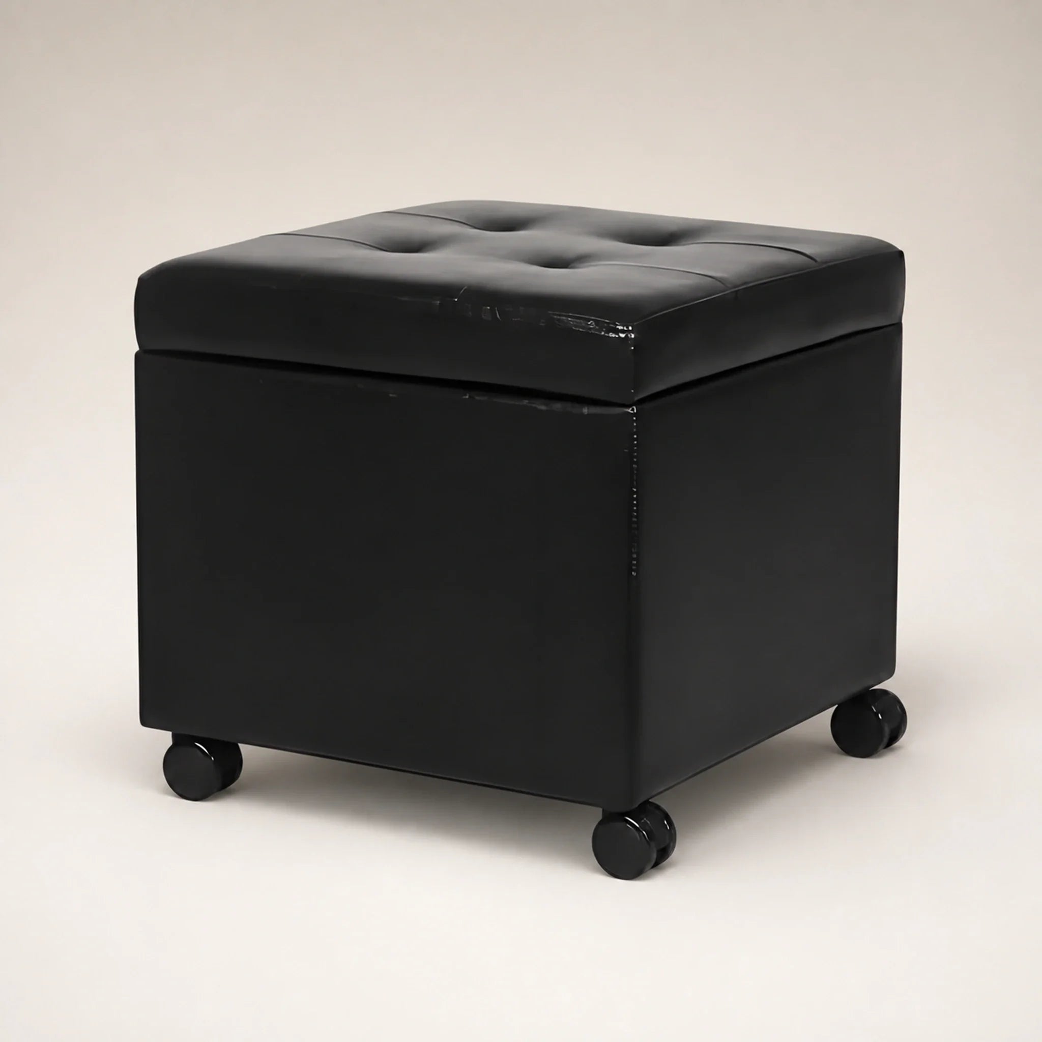 Adeco Black storage ottoman – warm studio front view#Color_Black