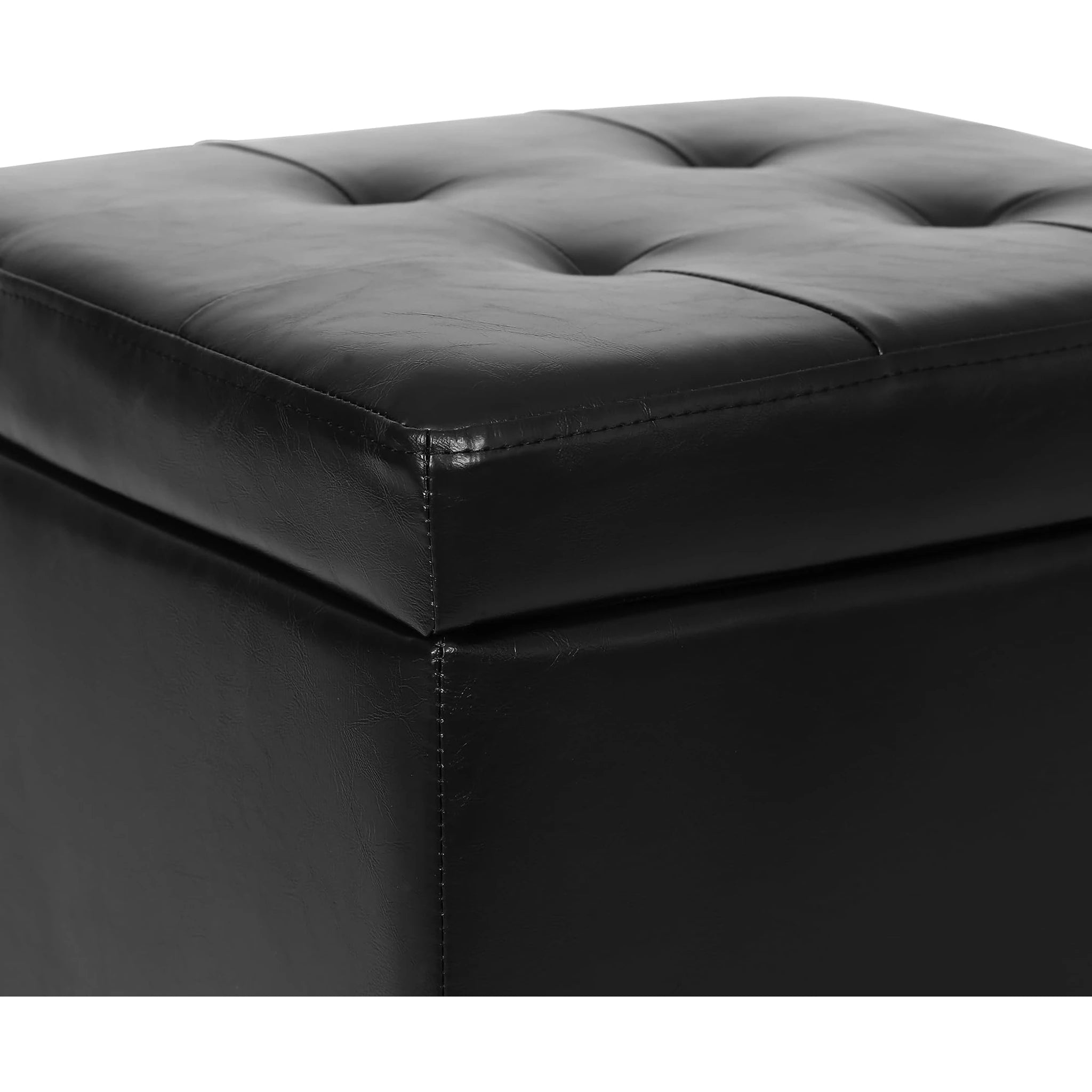 Adeco Black Faux Leather Storage Ottoman – detail and materials view