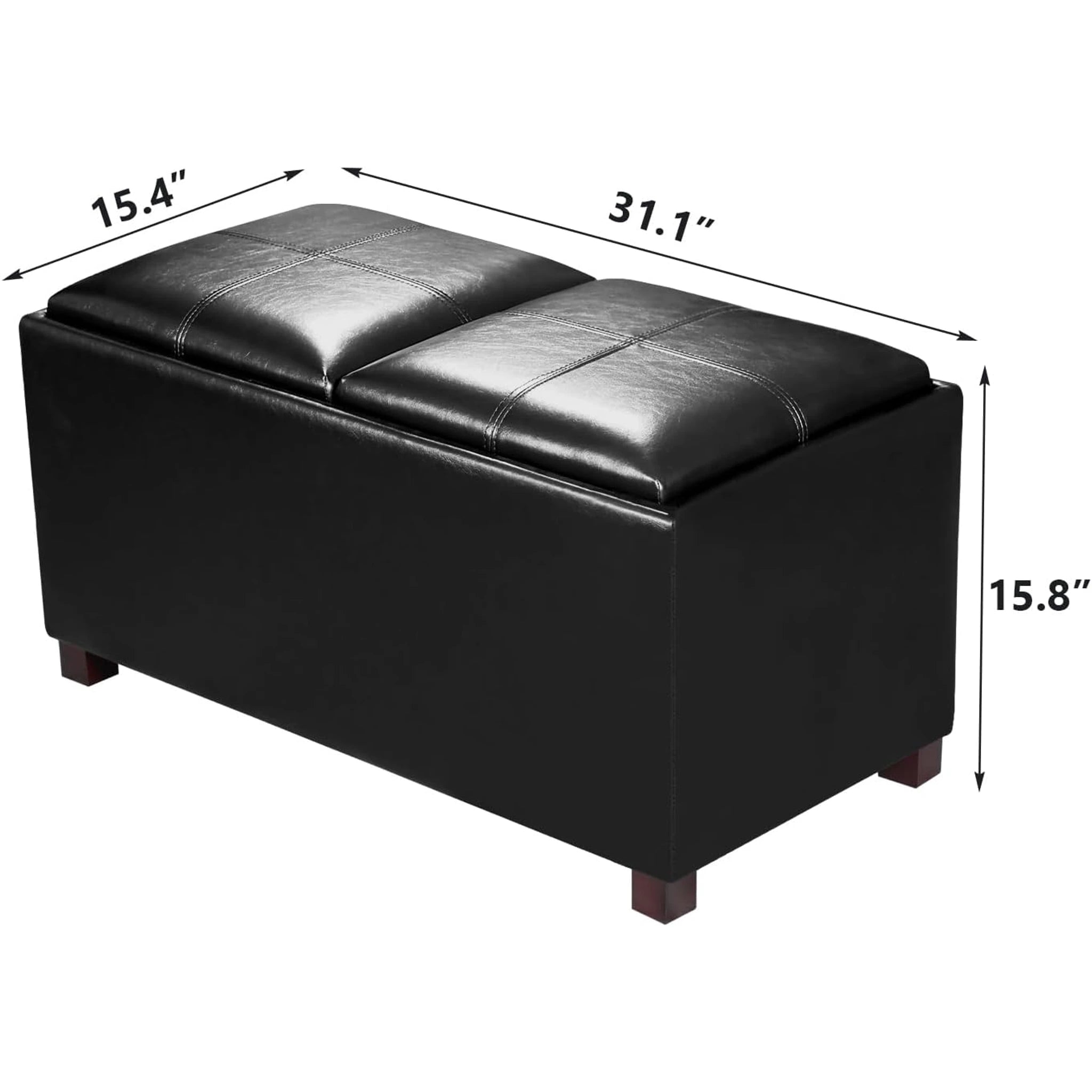 Adeco Black Faux Leather Storage Ottoman Bench – dimensions chart