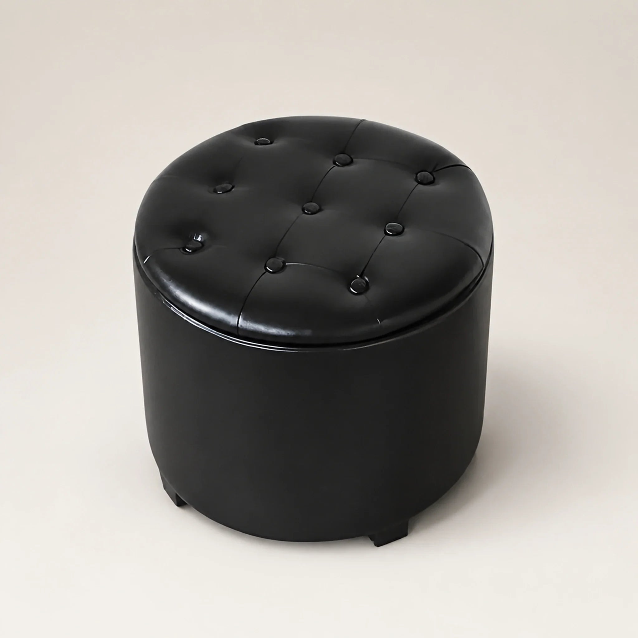 Adeco Black With Black Legs storage ottoman – warm studio front view#Color_Black With Black Legs