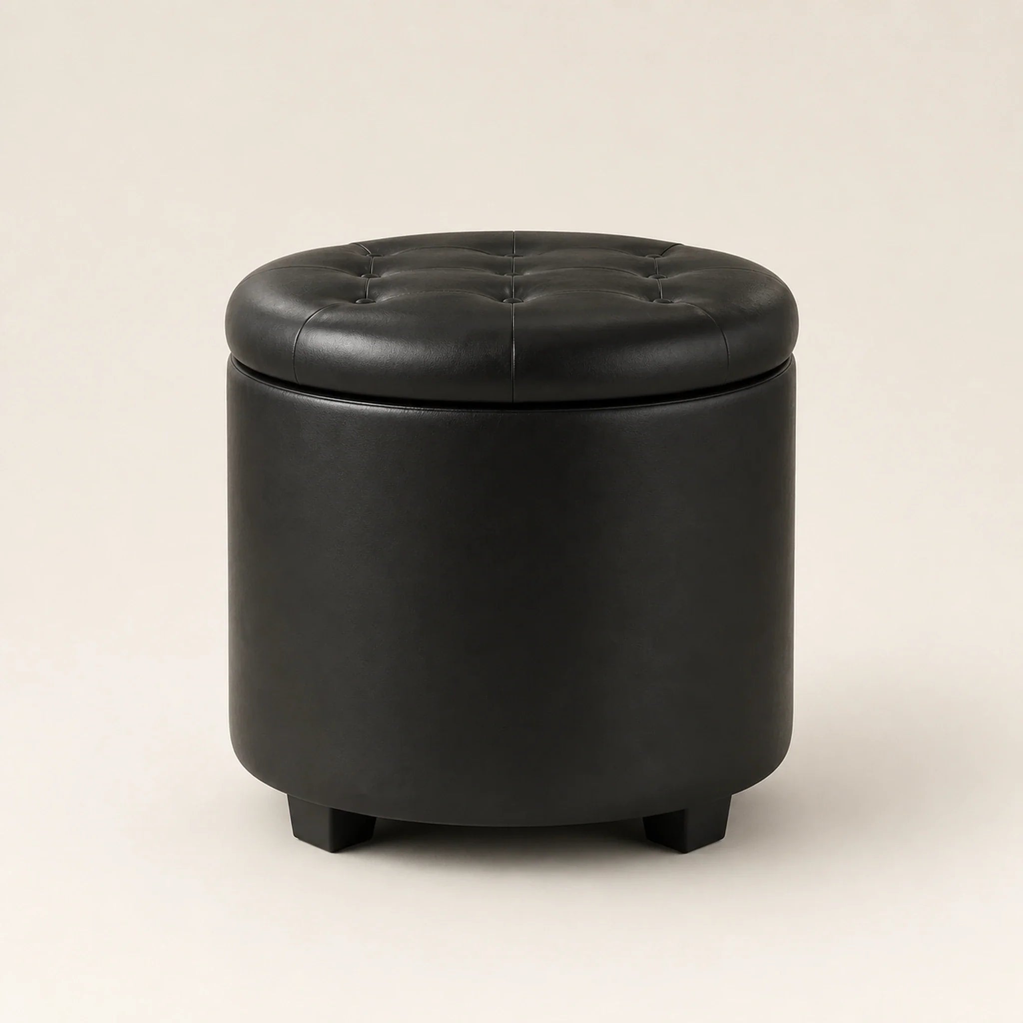 Adeco Black With Black Legs storage ottoman – warm studio front view#Color_Black With Black Legs