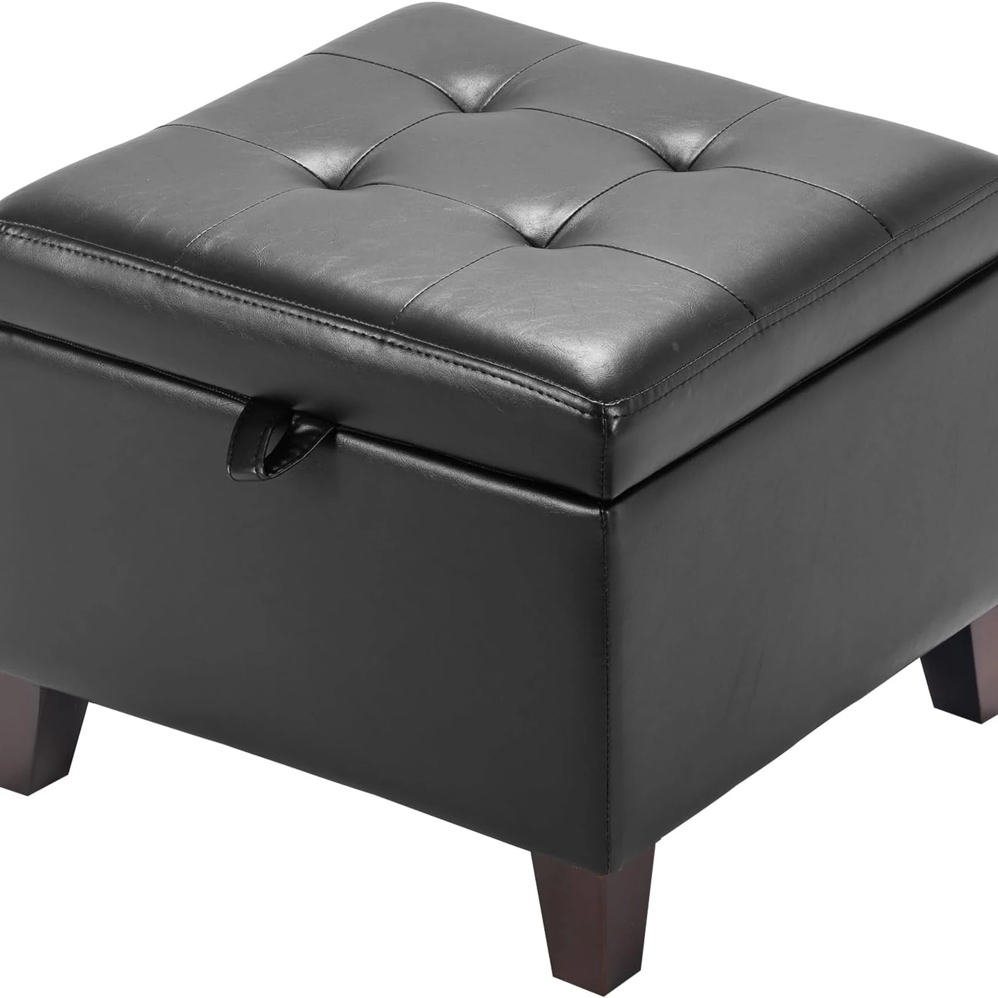 Adeco Black With Solid Wood Legs Faux Leather Square Storage Ottoman – styled home scene