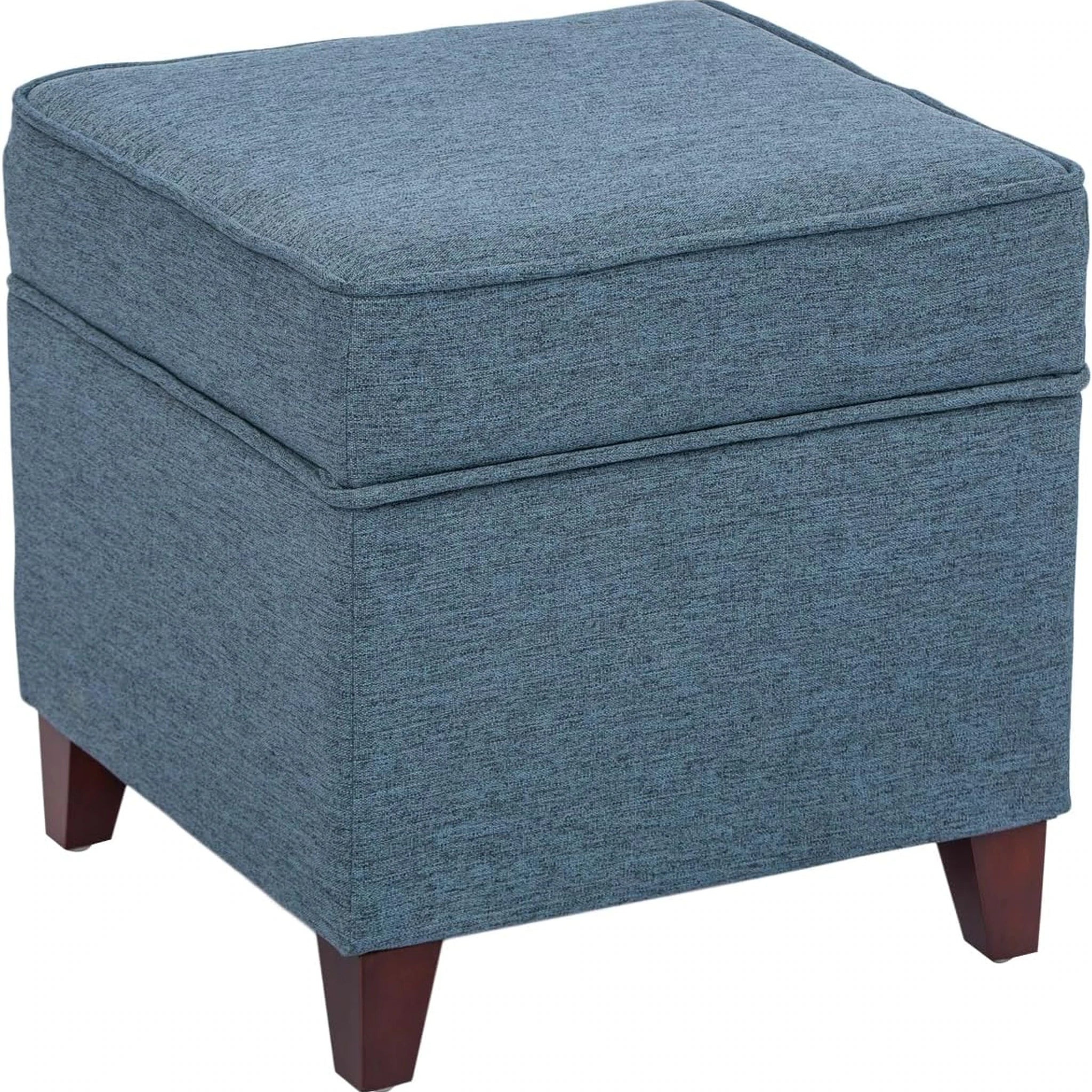 Adeco Blue Fabric Square Storage Ottoman – styled home scene