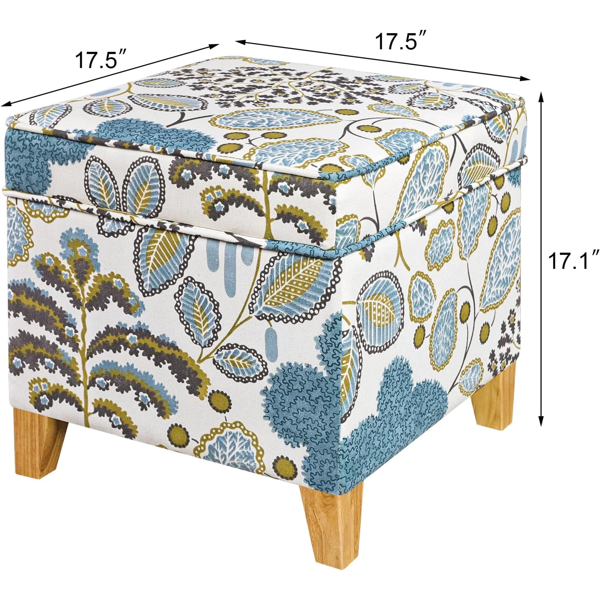 Adeco Blue Leaves Fabric Square Storage Ottoman – dimensions chart