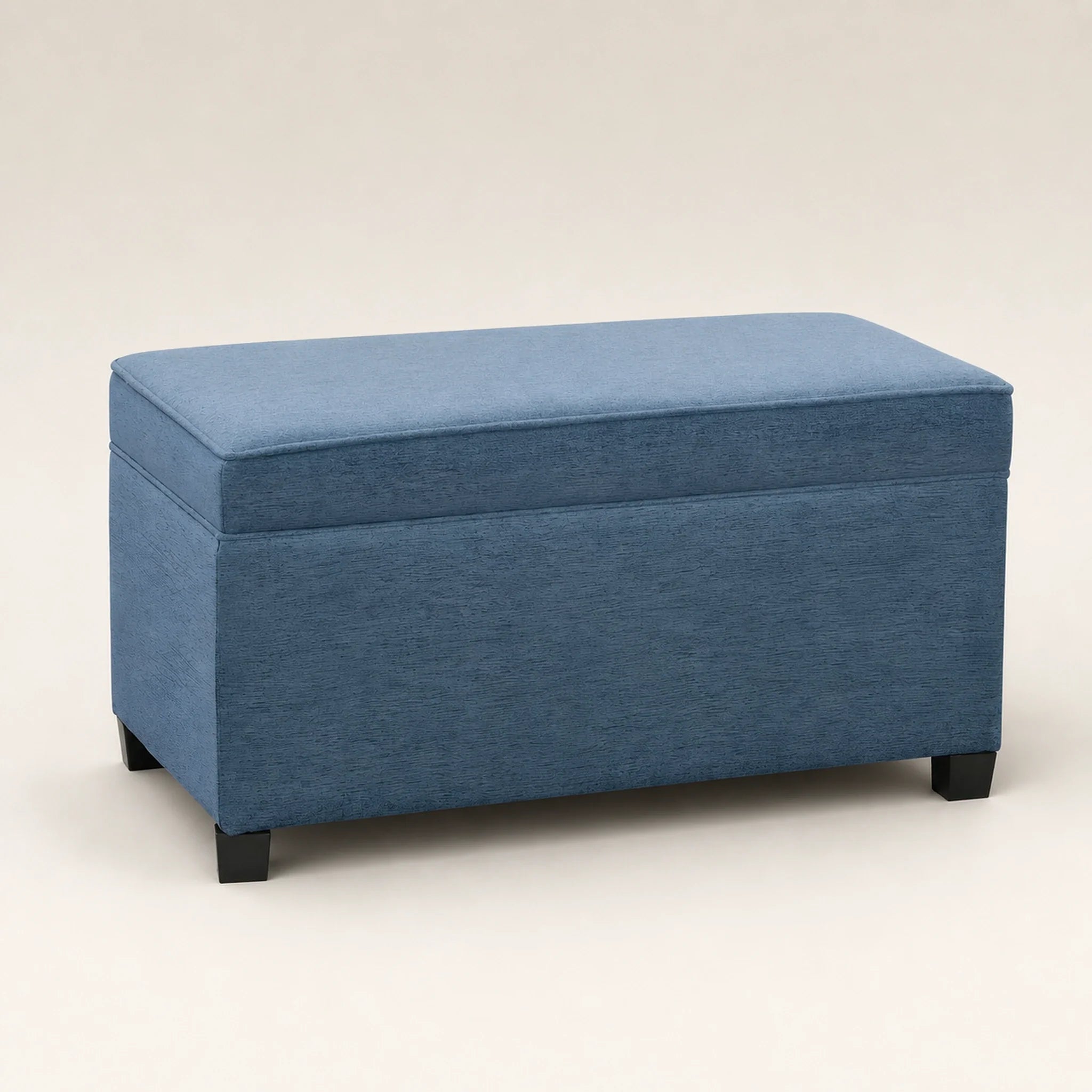 Adeco Blue storage ottoman – warm studio front view