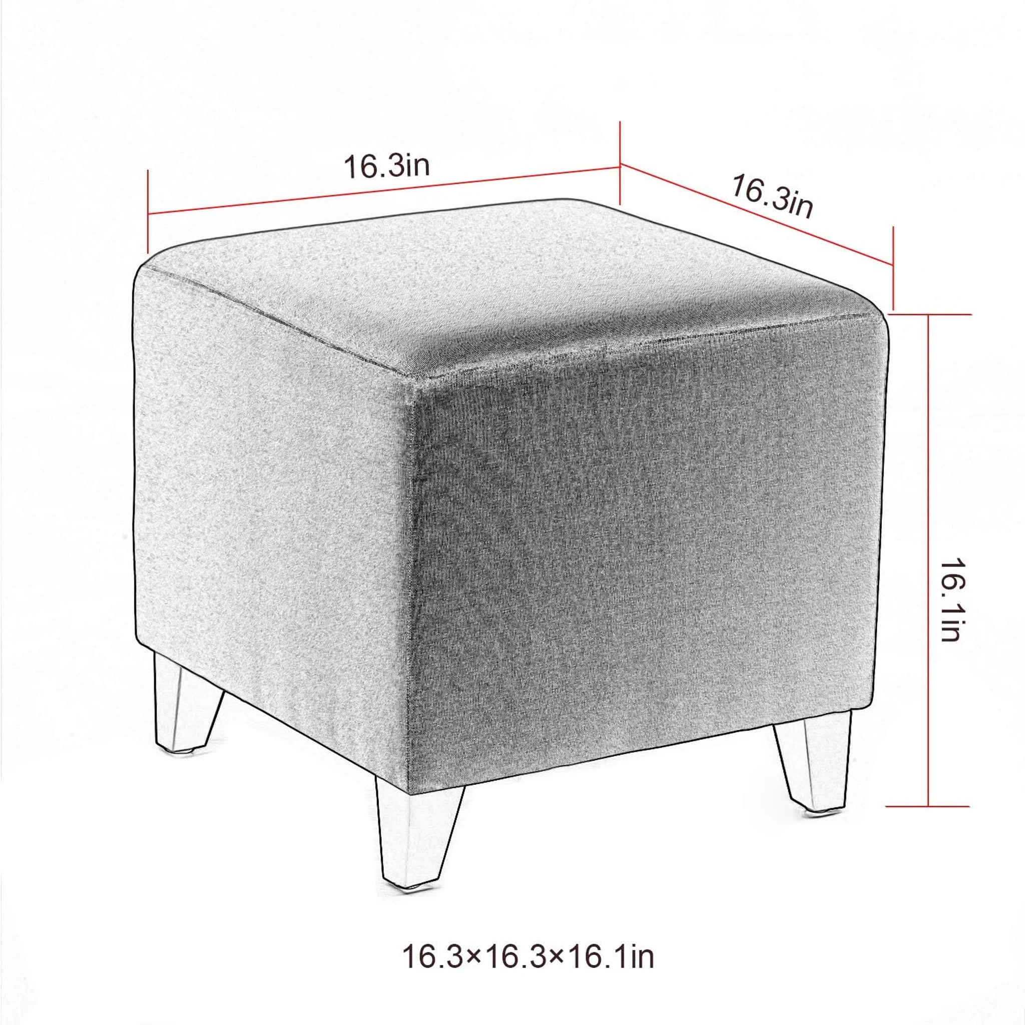 Adeco Blue Linen Square Vanity Stool – dimensions chart