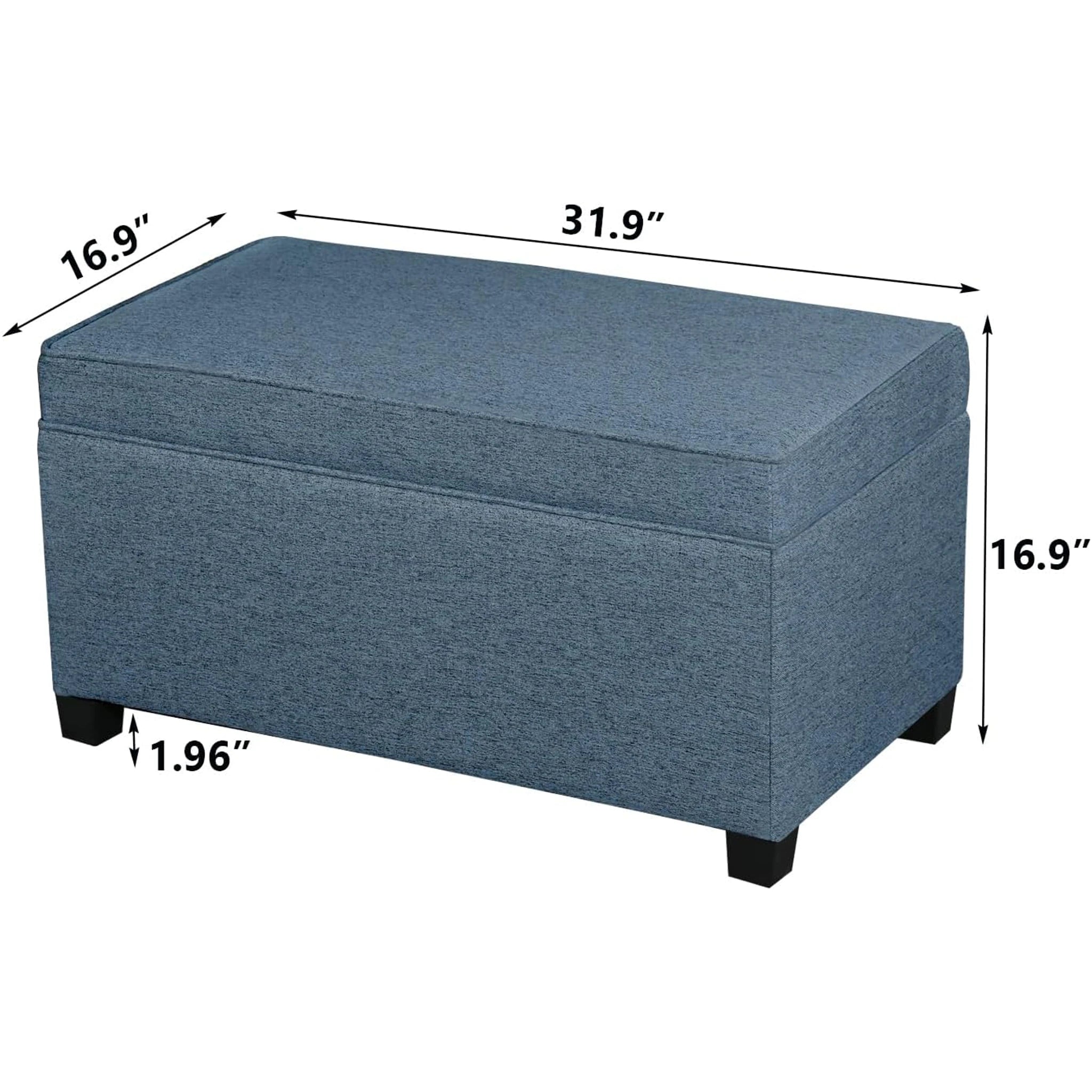 Adeco Blue Linen Storage Ottoman Bench – dimensions chart