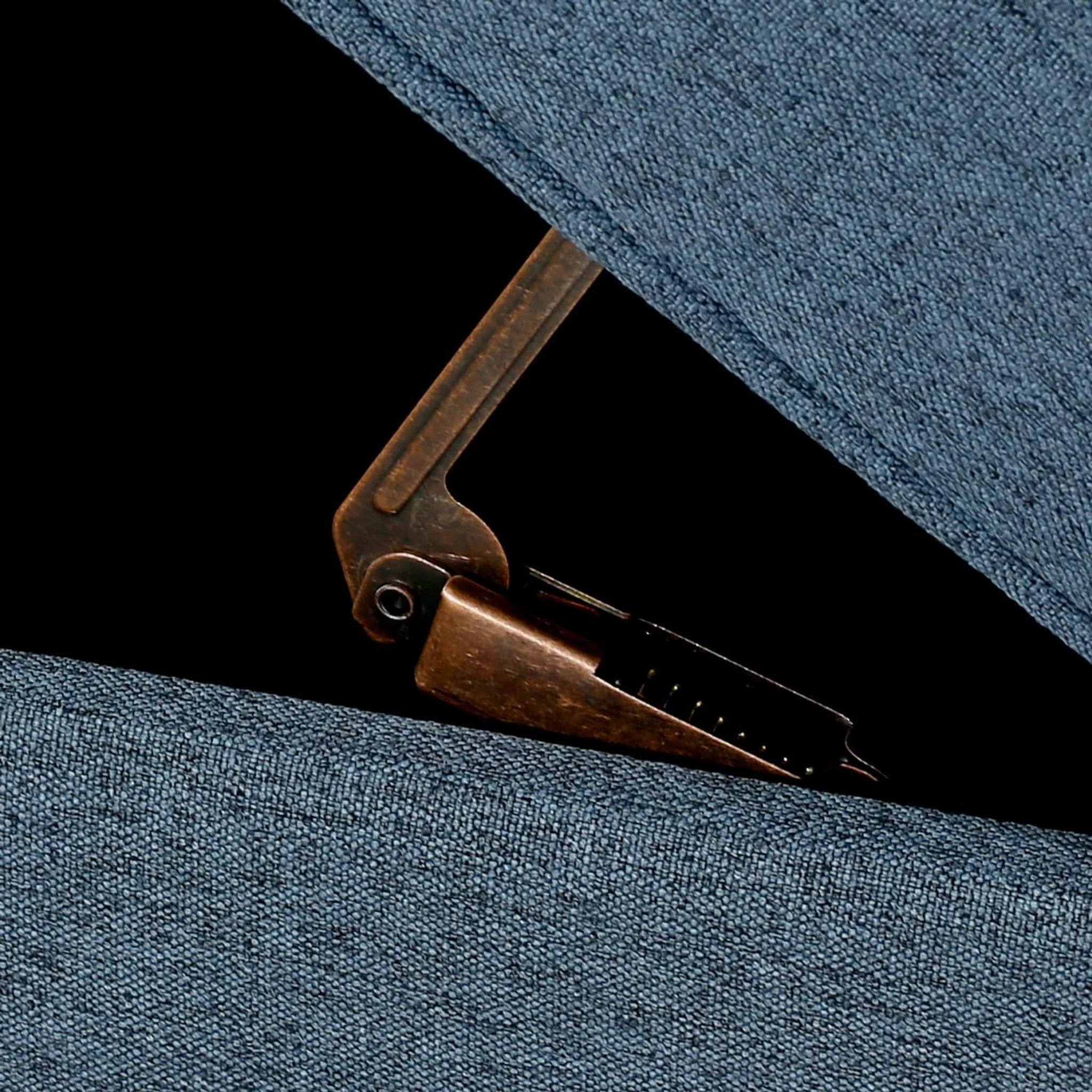 Adeco Blue Linen Storage Ottoman Bench – detail and materials view