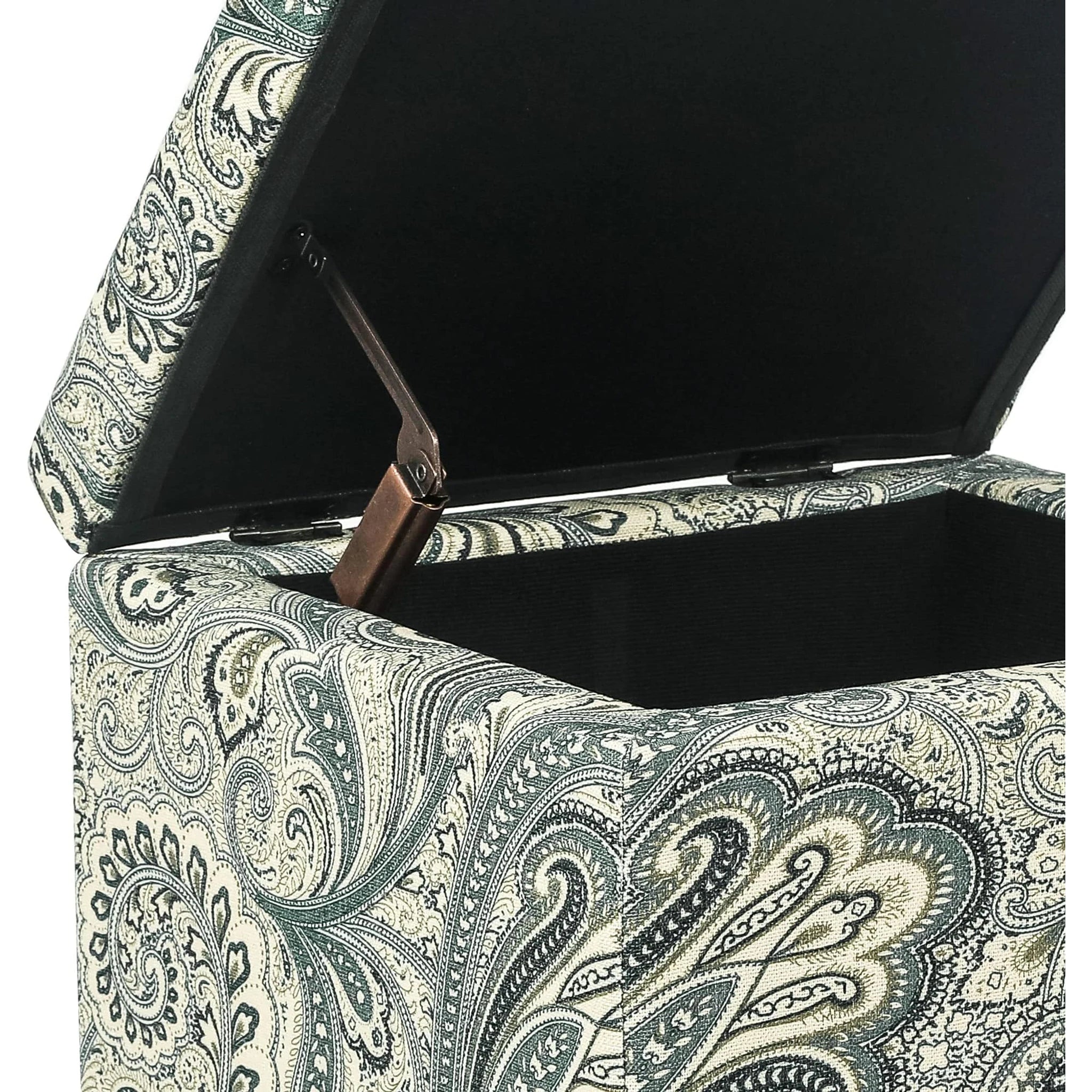 Adeco Blue Paisley Fabric Square Storage Ottoman – detail and materials view