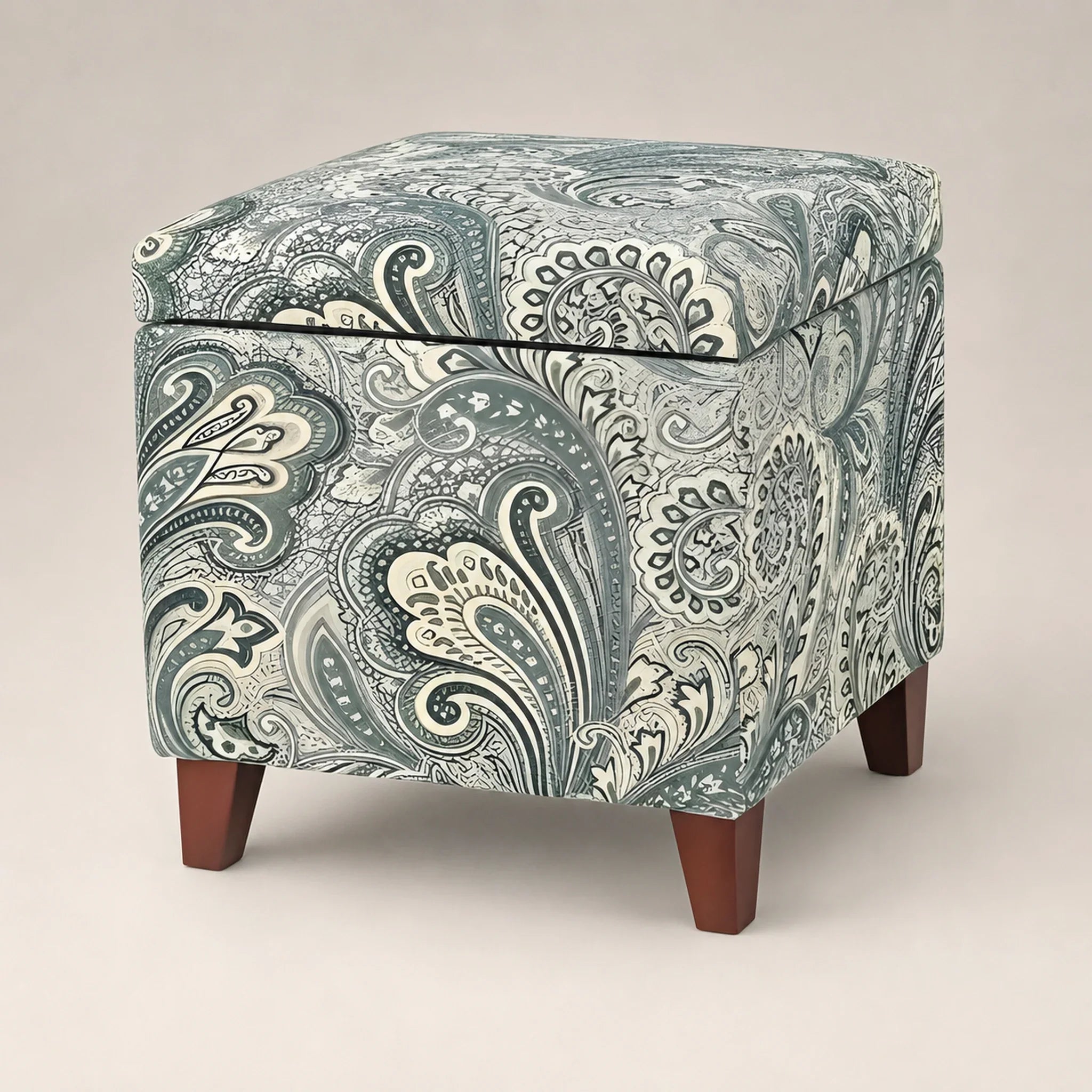 Adeco Blue Paisley storage ottoman – warm studio front view#Color_Blue Paisley