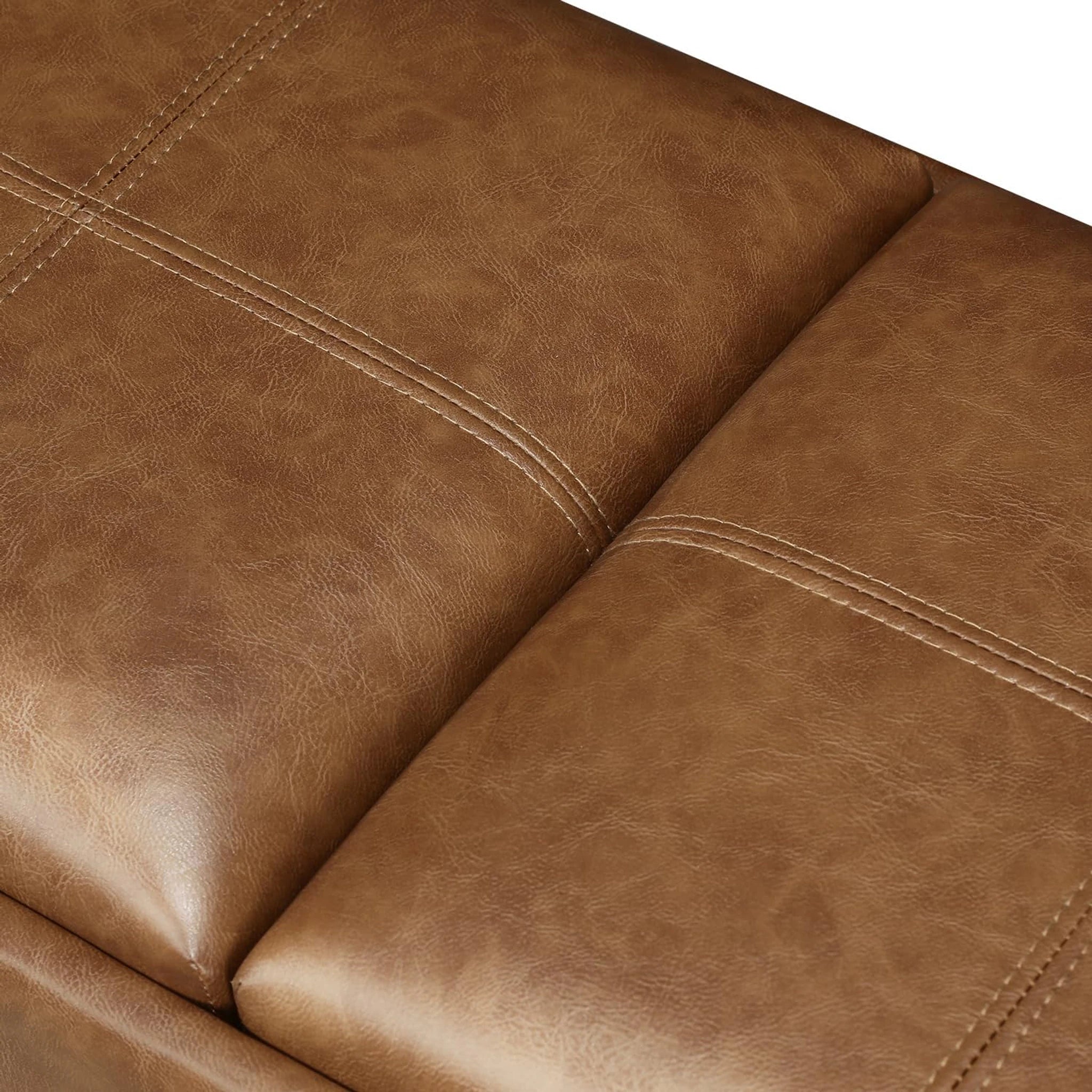Adeco Brown Faux Leather Storage Ottoman Bench – detail and materials view