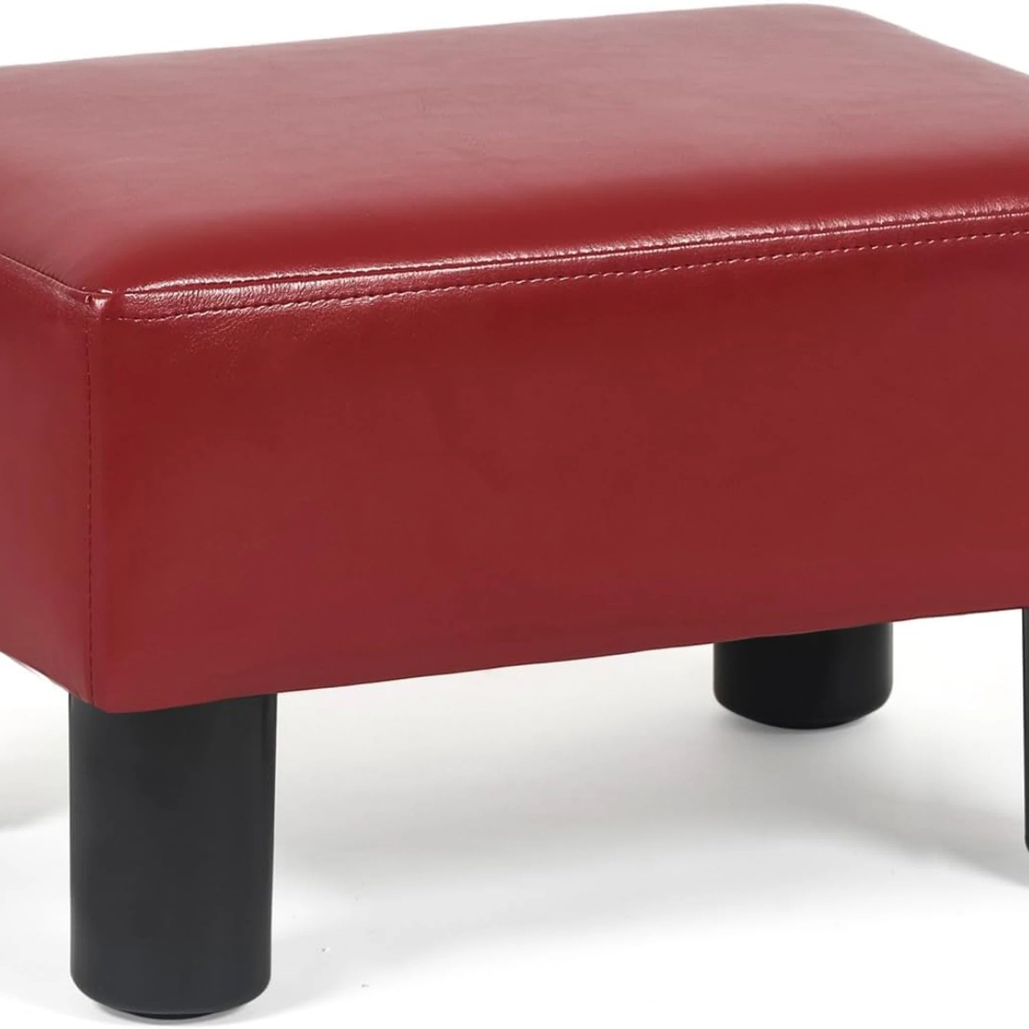Adeco Burgundy Red Faux Leather Storage Ottoman – styled home scene