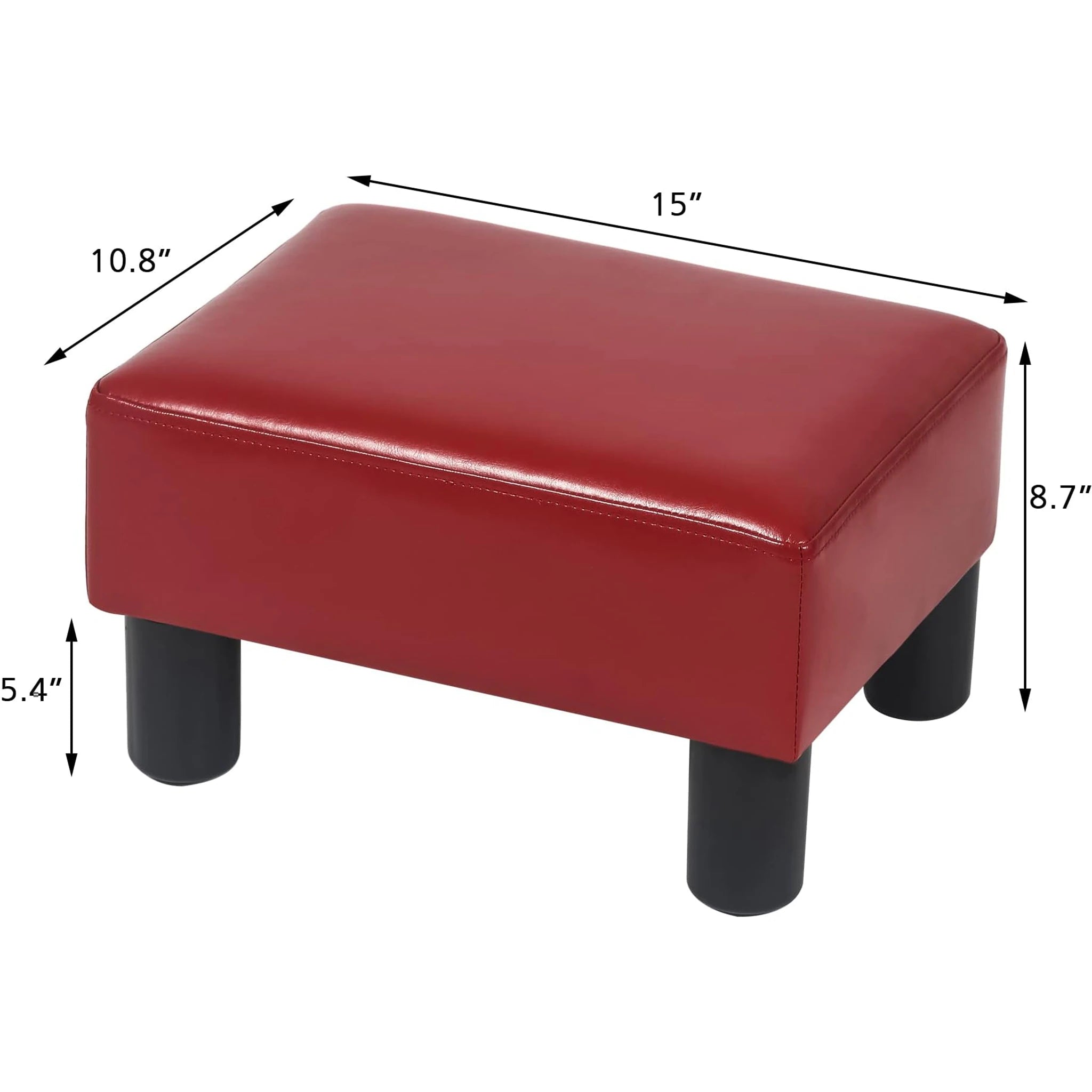 Adeco Burgundy Red Faux Leather Storage Ottoman – dimensions chart