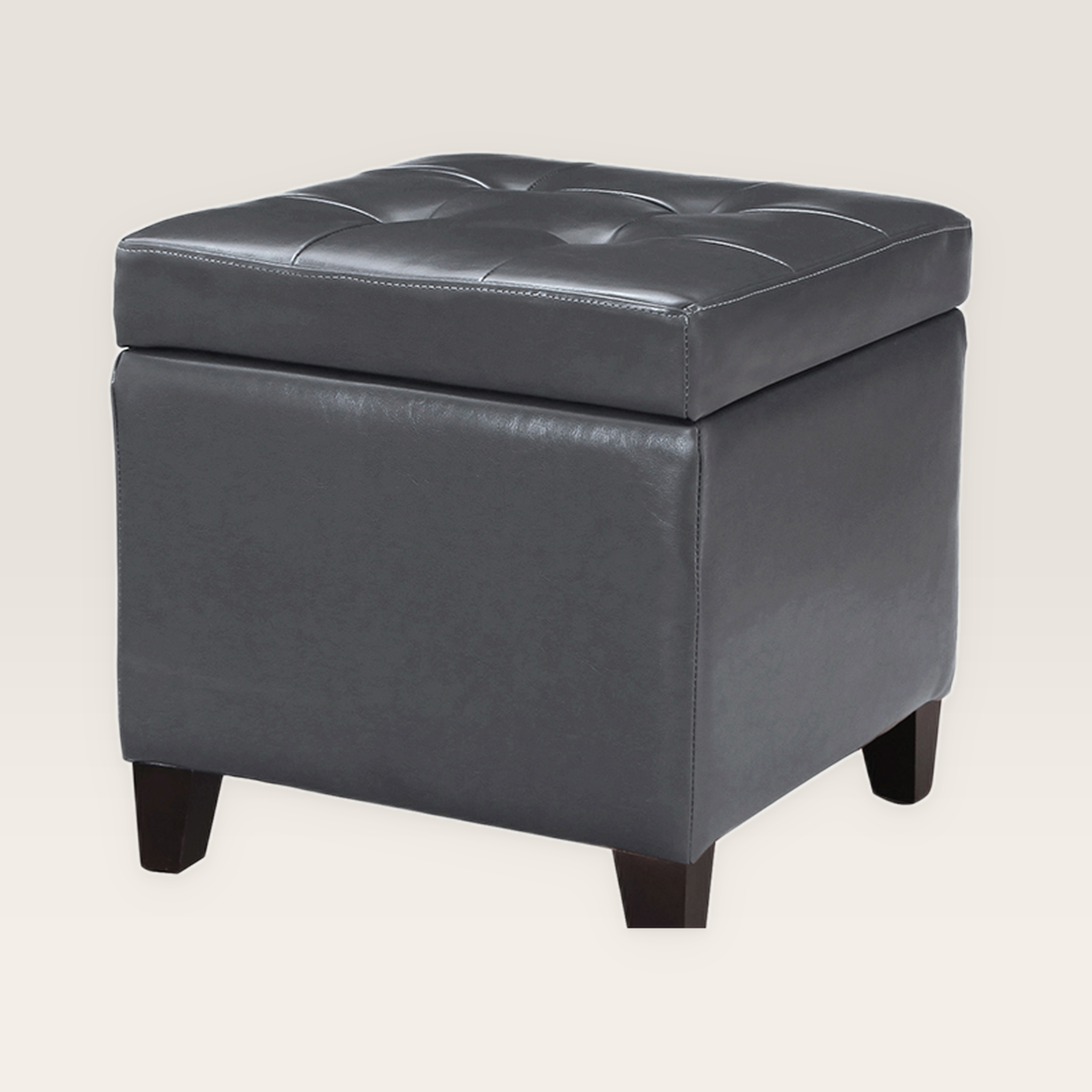 Adeco 18 Inch Cement Grey Faux Leather Square Storage Ottoman