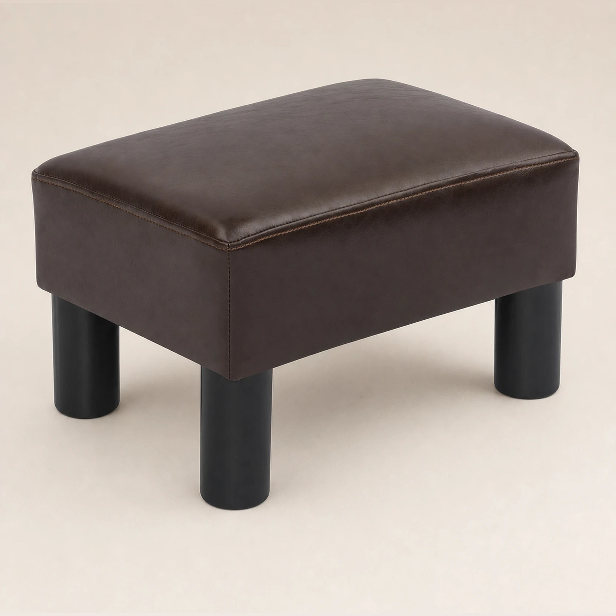 Adeco Coffee Brown Faux Leather storage ottoman – studio front view#Color_Coffee Brown