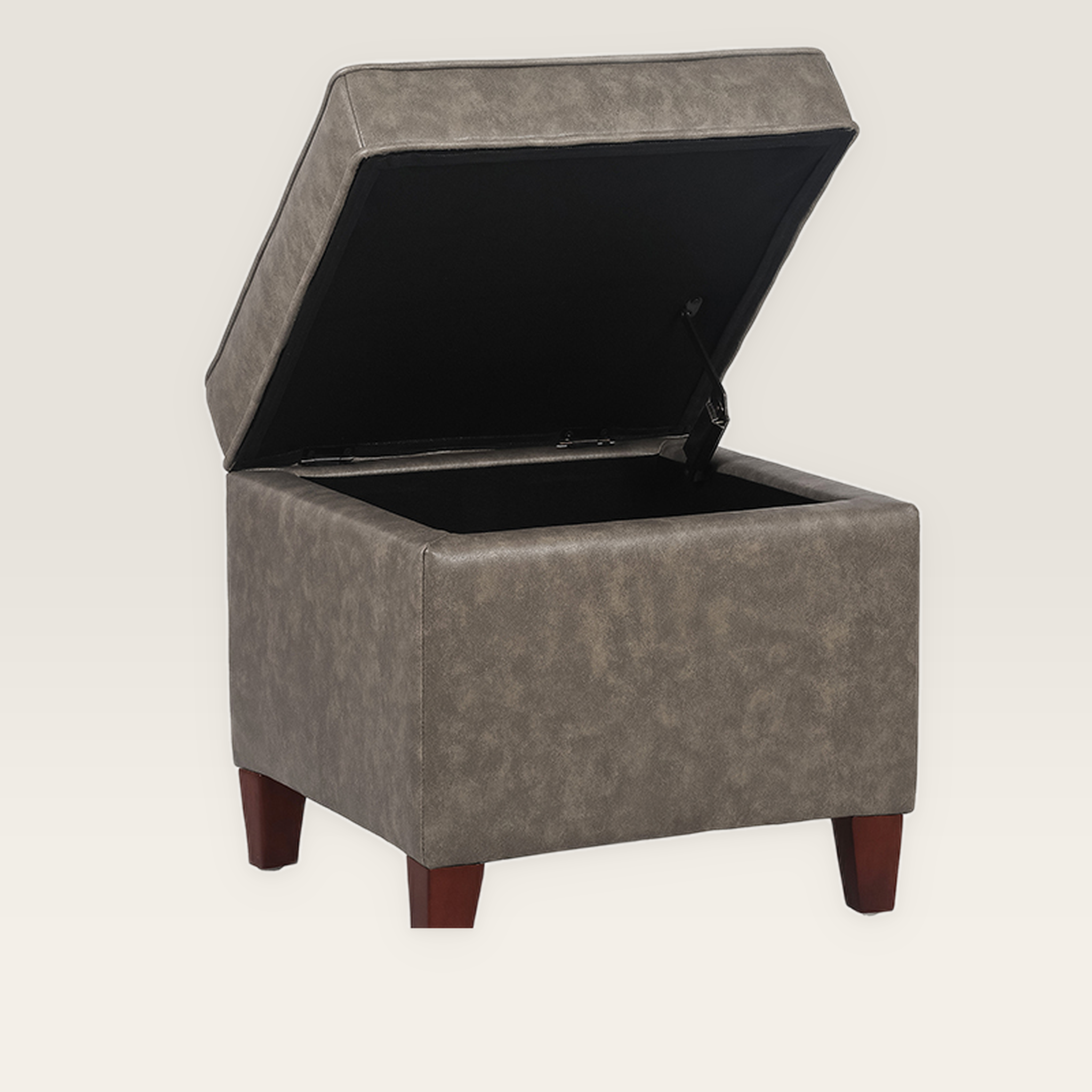 Adeco 17.5 Inch Coffee Brown Faux Leather Square Storage Ottoman
