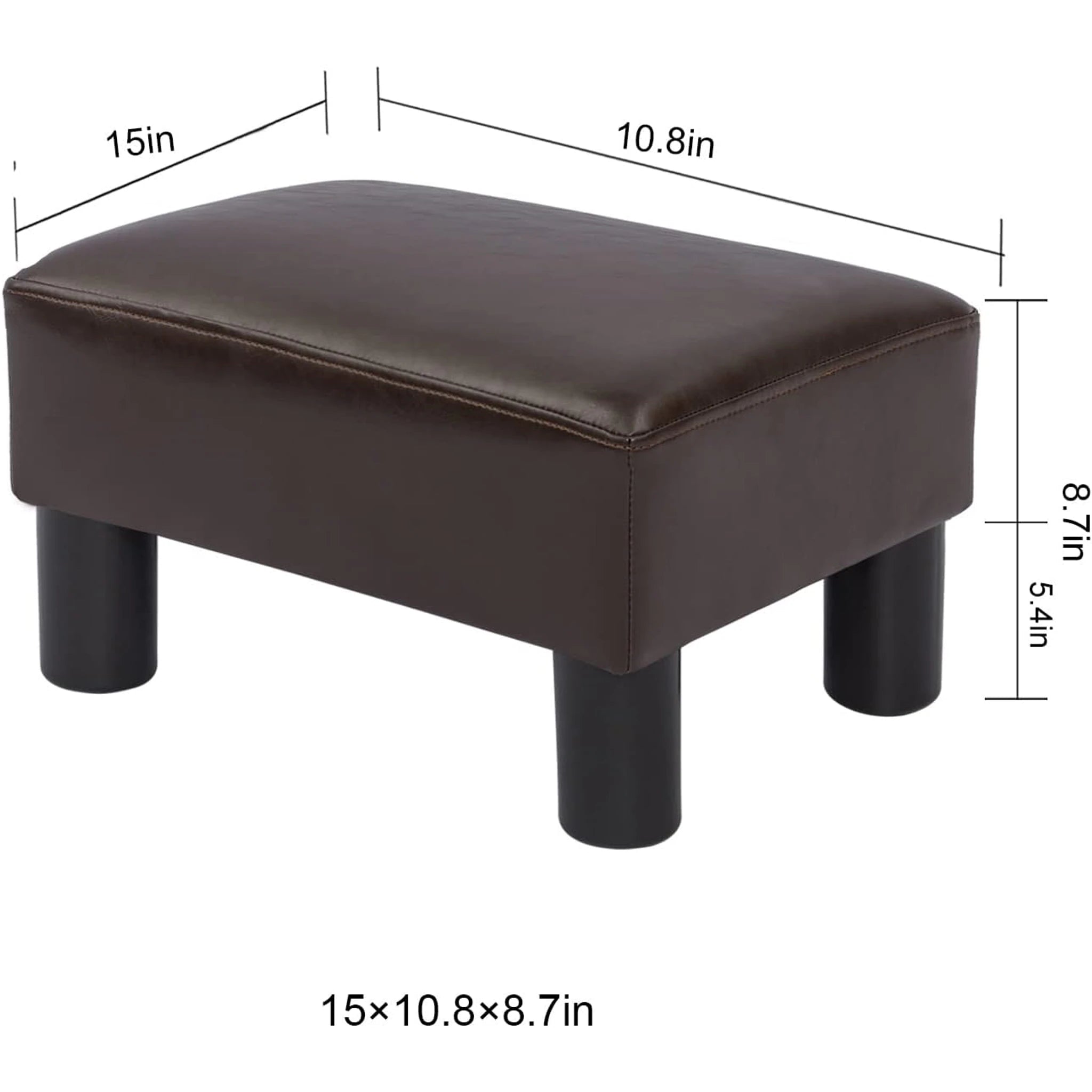 Adeco Coffee Brown Faux Leather Storage Ottoman – dimensions chart