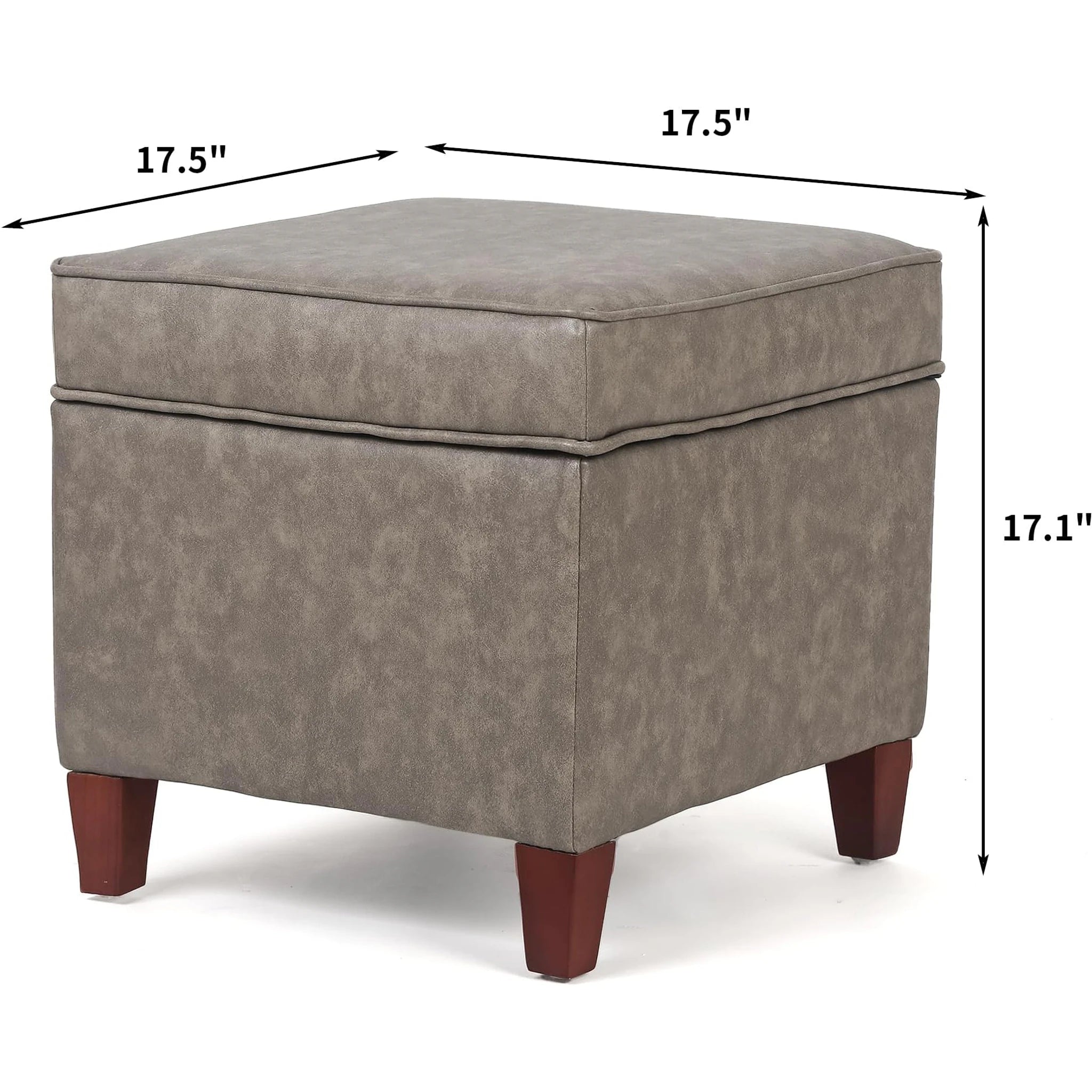 Adeco Coffee Brown Faux Leather Storage Ottoman – dimensions chart