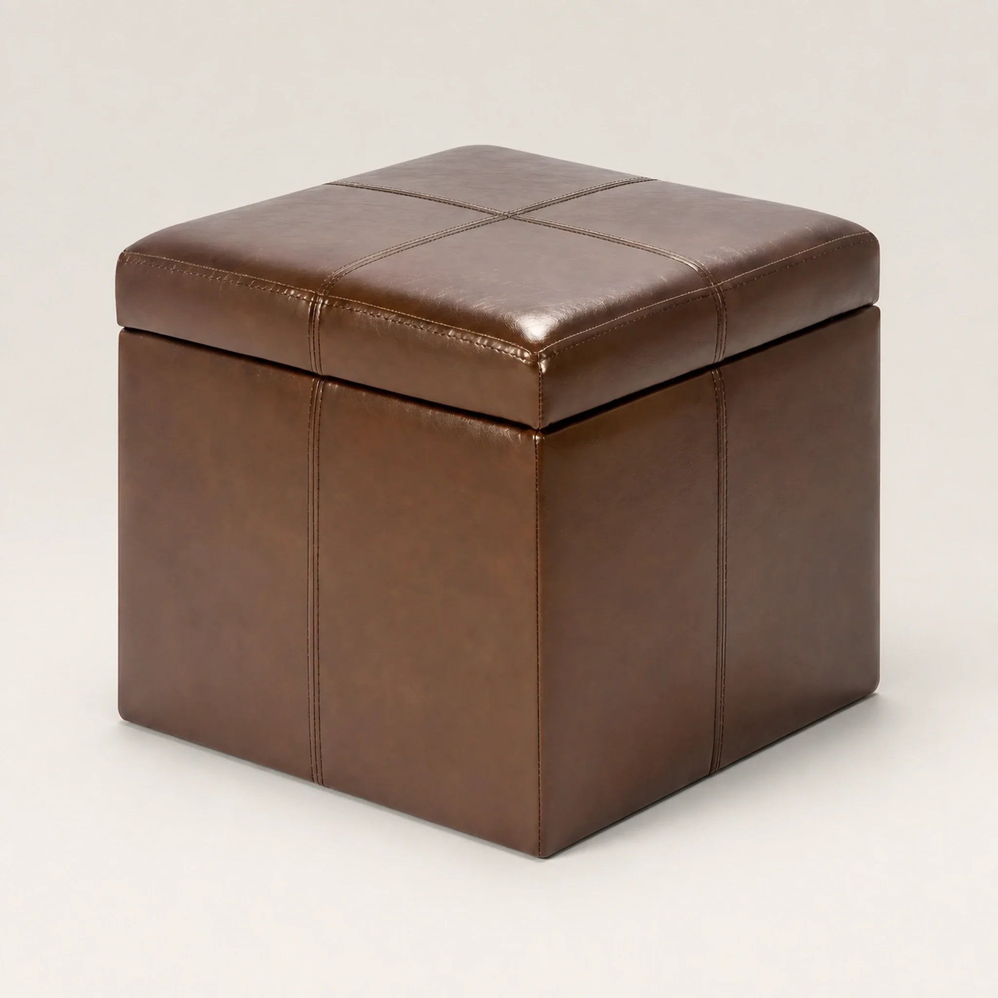 Adeco Coffee Brown Legless storage ottoman – warm studio front view#Color_Coffee Brown Legless
