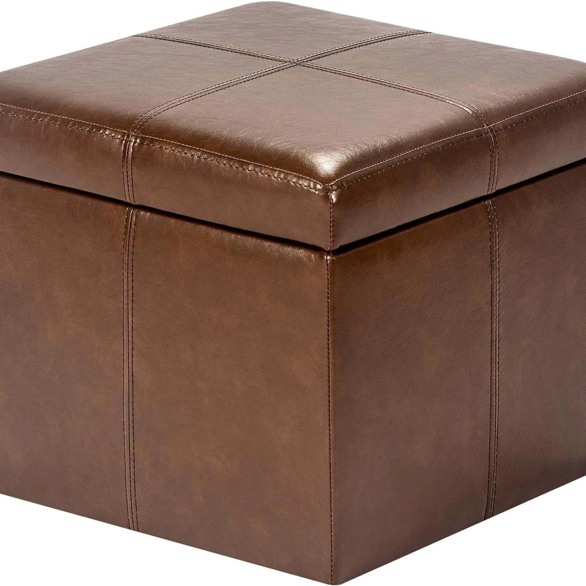 Adeco Coffee Brown Legless Faux Leather Storage Ottoman – styled home scene