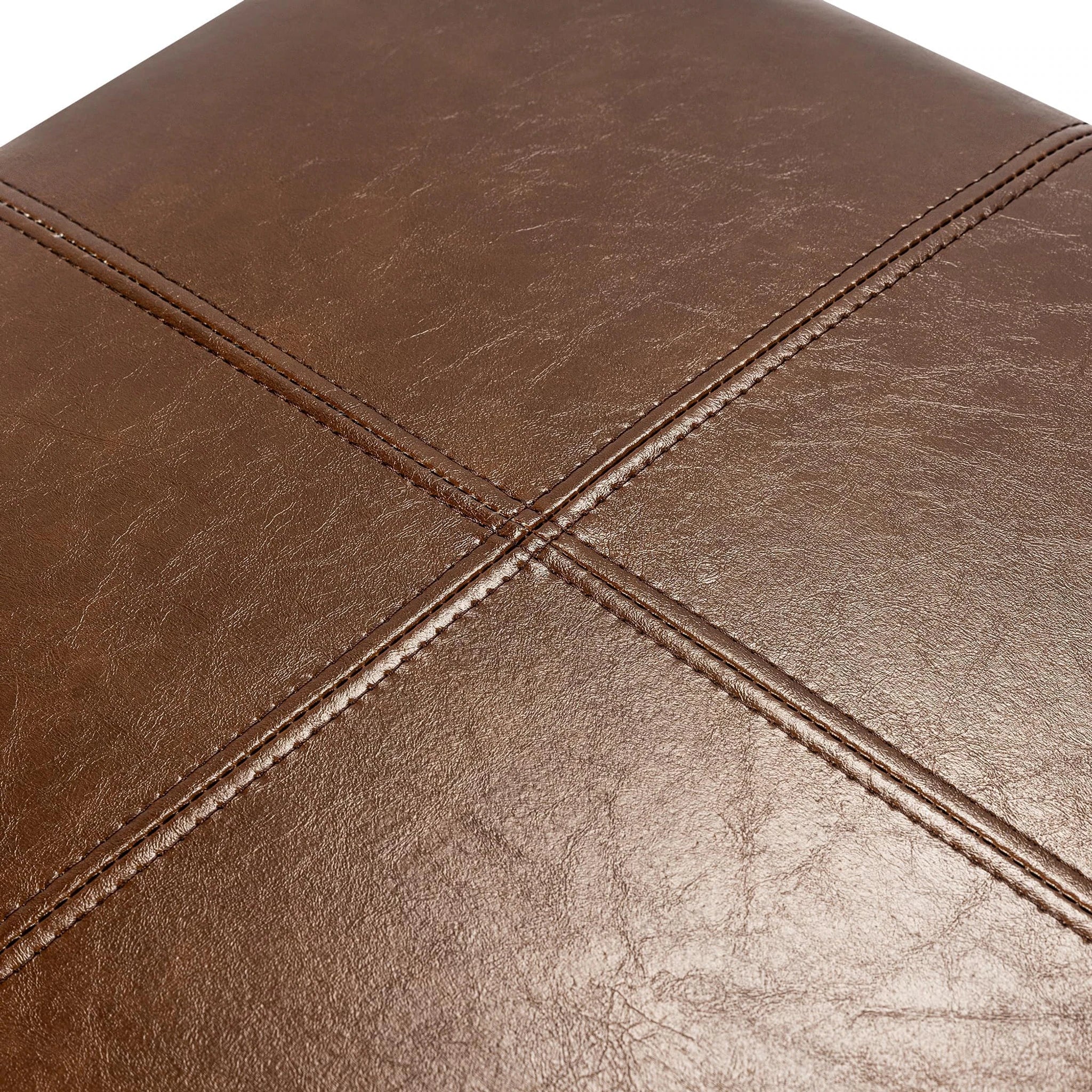 Adeco Coffee Brown Legless Faux Leather Storage Ottoman – detail and materials view