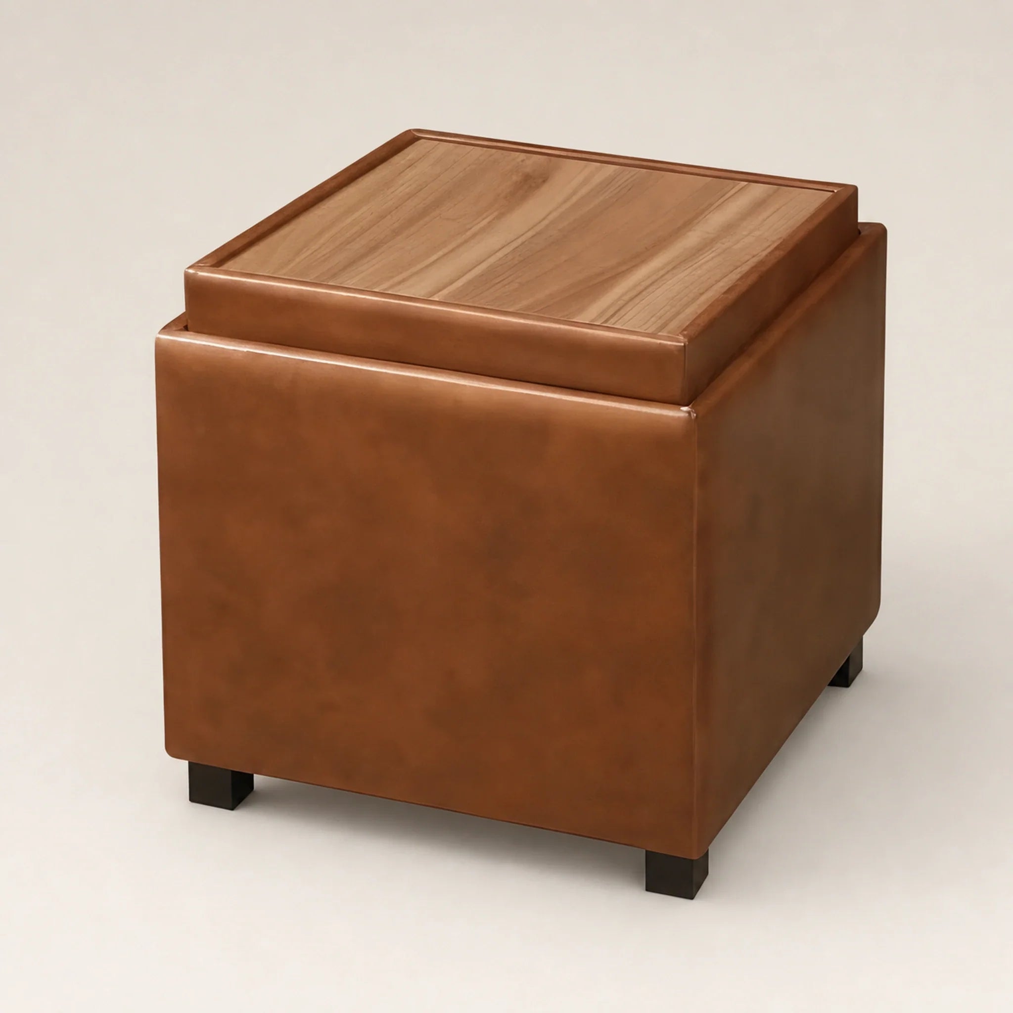 Adeco Cognac Brown – Upgraded Version storage ottoman – warm studio front view