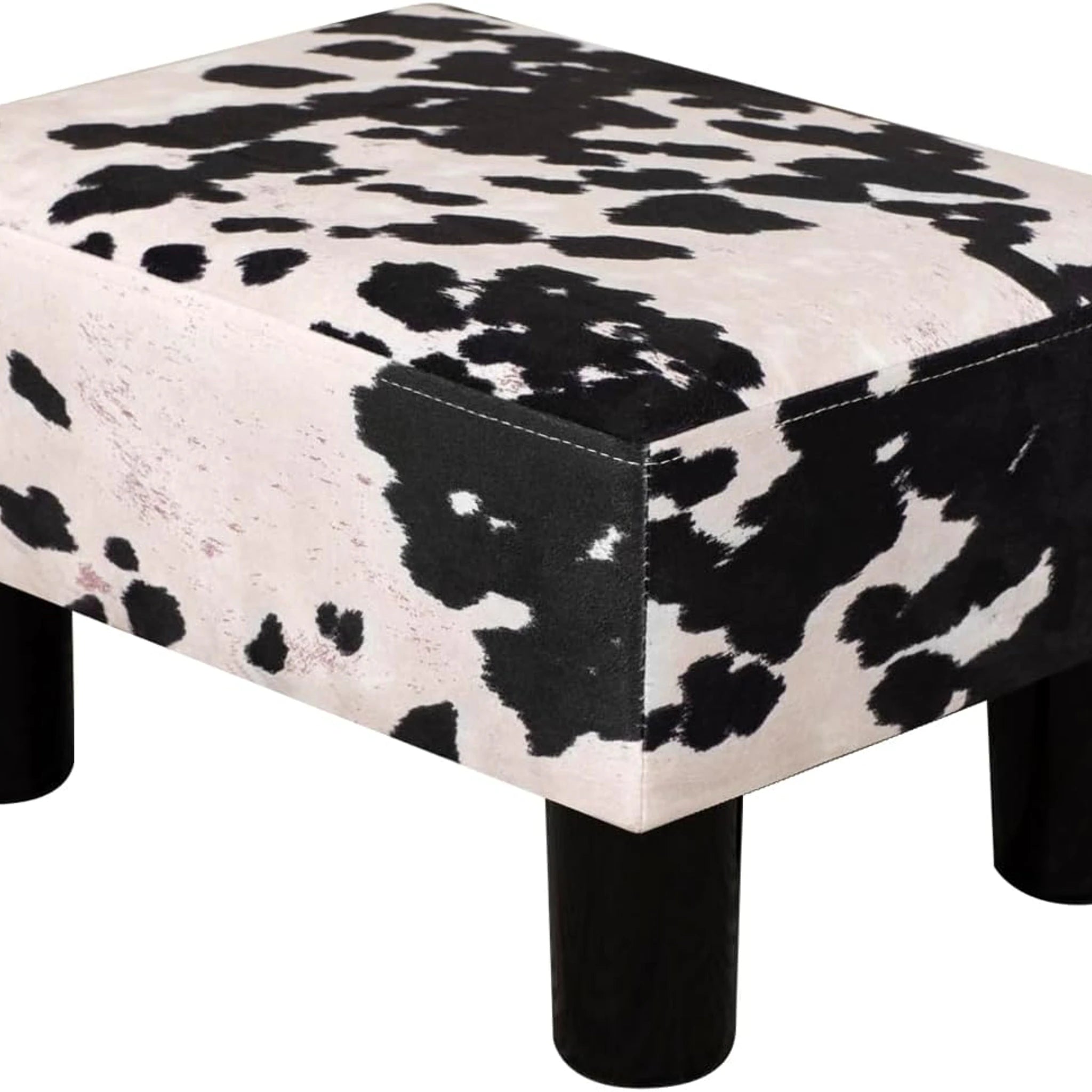 Adeco Cow Print Faux Leather Storage Ottoman – styled home scene