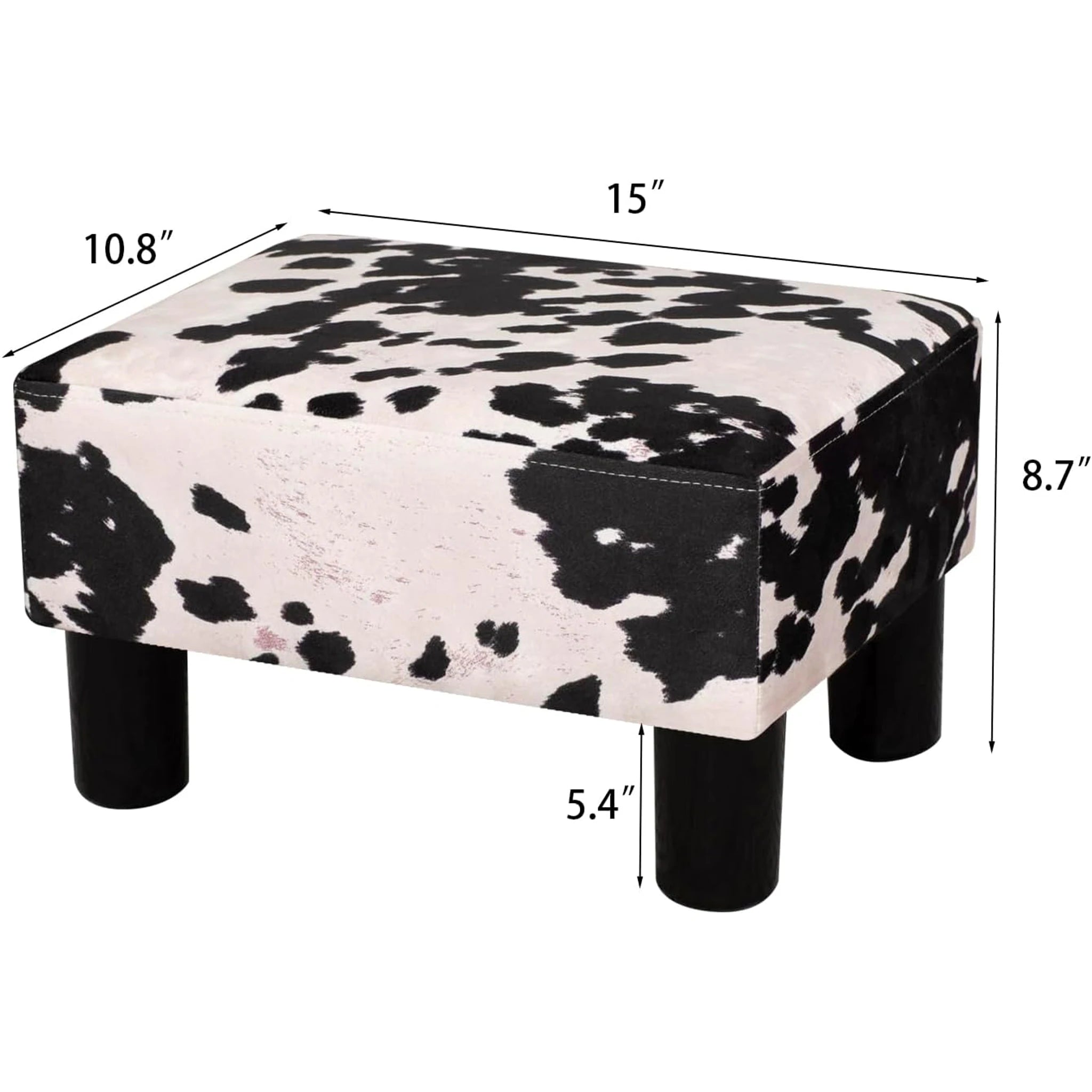 Adeco Cow Print Faux Leather Storage Ottoman – dimensions chart